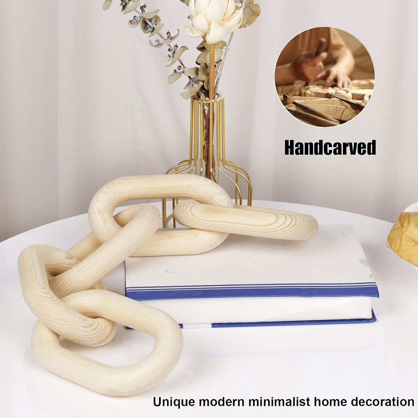 Wood Chain Link Decor / Natural-5 / 22"D x 3.9"W
