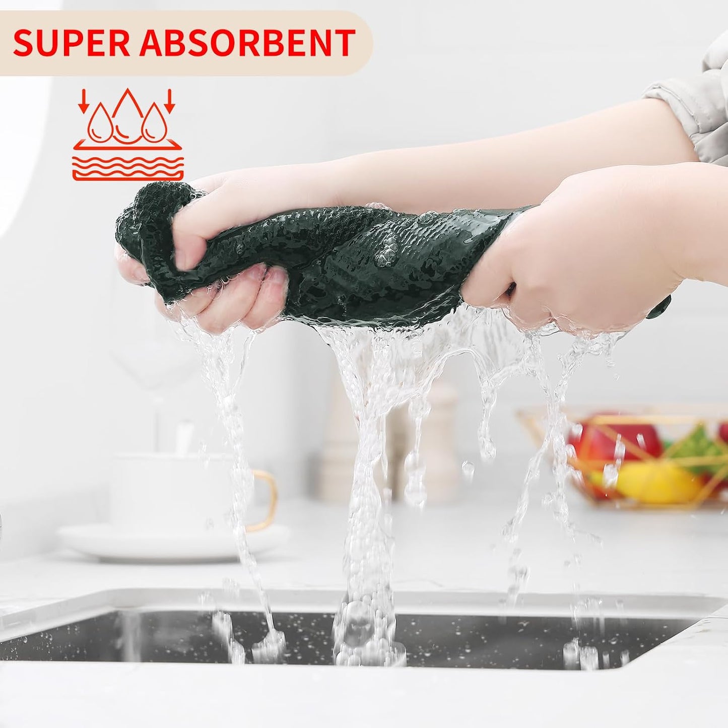 Homaxy 100% Cotton Waffle Weave Kitchen Dish Cloths 12-Pack, Blackish Green | 12 x 12 Inches, Ultra Soft Absorbent Dish
