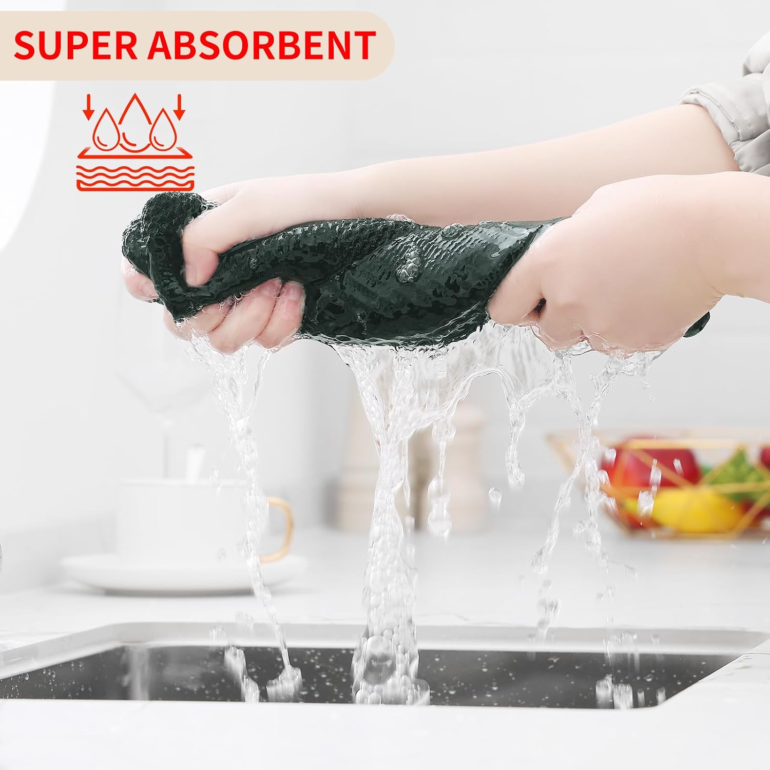 Homaxy 100% Cotton Waffle Weave Kitchen Dish Towels 6-Pack, Blackish Green | 13 x 28 Inches, Ultra Soft Absorbent Dish