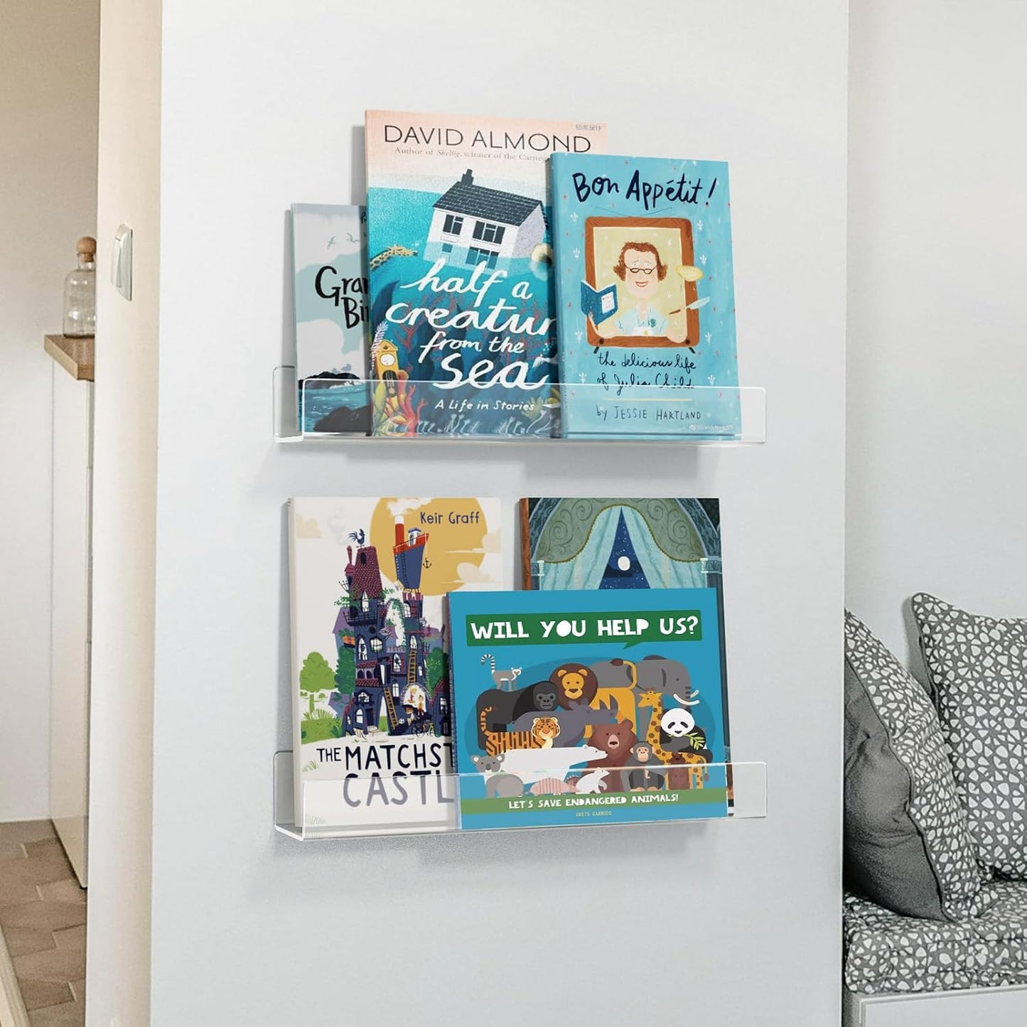 NIUBEE 16.5” Acrylic Floating Bookshelves for Kids Wall Shelves 2 Packs | Premium Acrylic 50% Thicker with Screwdriver
