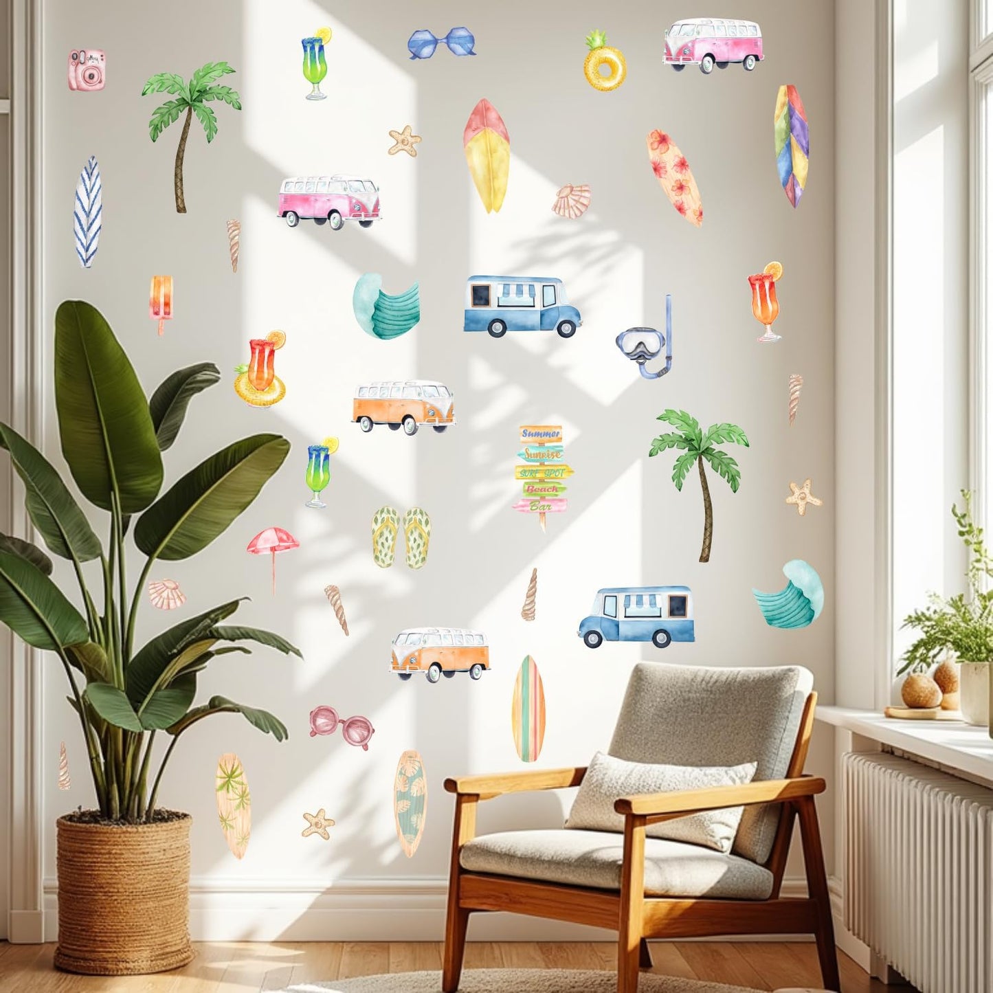Watercolor Wall Decal / Summer Surfing