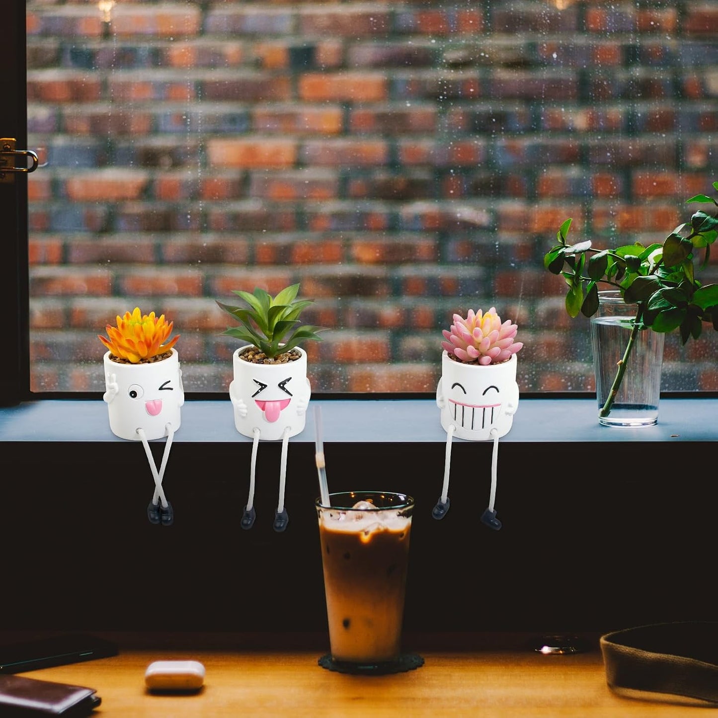 Hanging Leg White Pot Creative Artificial Succulent Plants in Funny / 3set-white / Set of 3