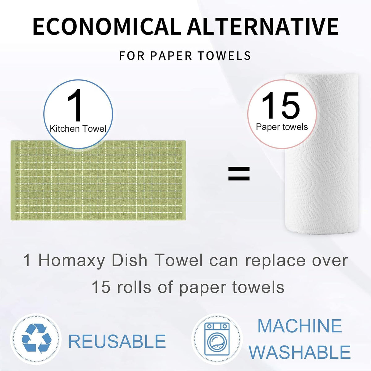 Homaxy 100% Cotton Terry Kitchen Towels, 8 Pack, Sage Green | Ultra Soft and Absorbent Dish Towels for Kitchen