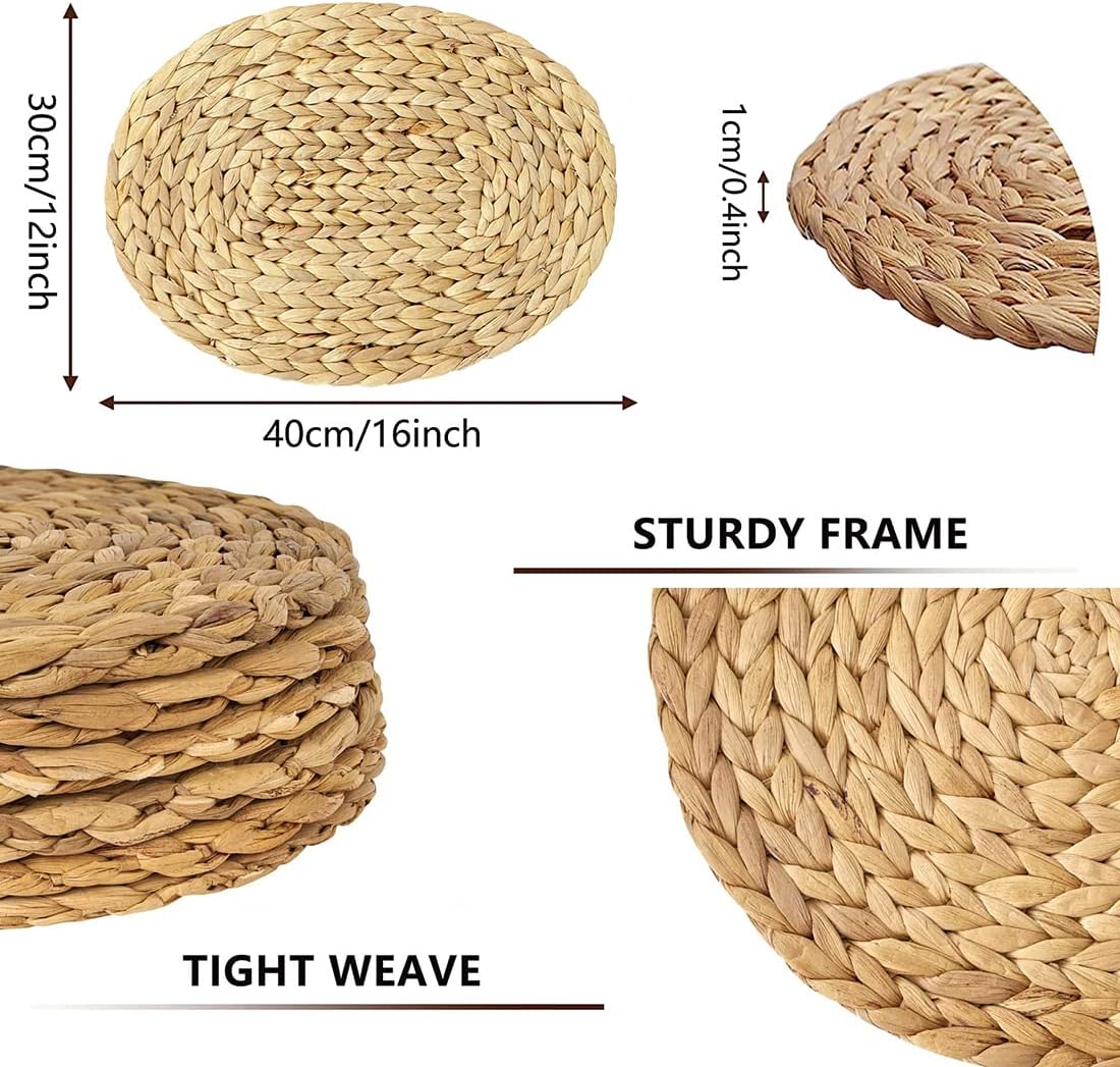 Oval Woven Placemats Set of 6, Natural Water Hyacinth Charger Plates Non-Slip Weave Placemats Farmhouse Straw Braided