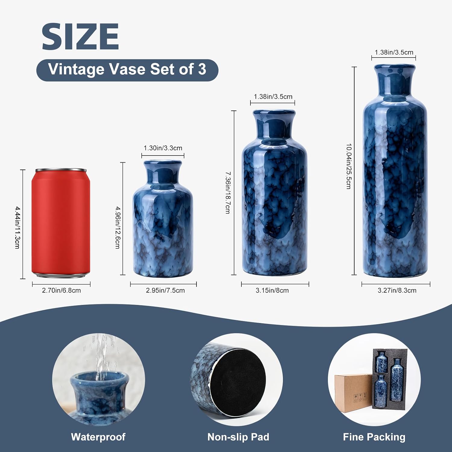 Rustic Farmhouse Vase / 106-cobalt Blue / Set of 3