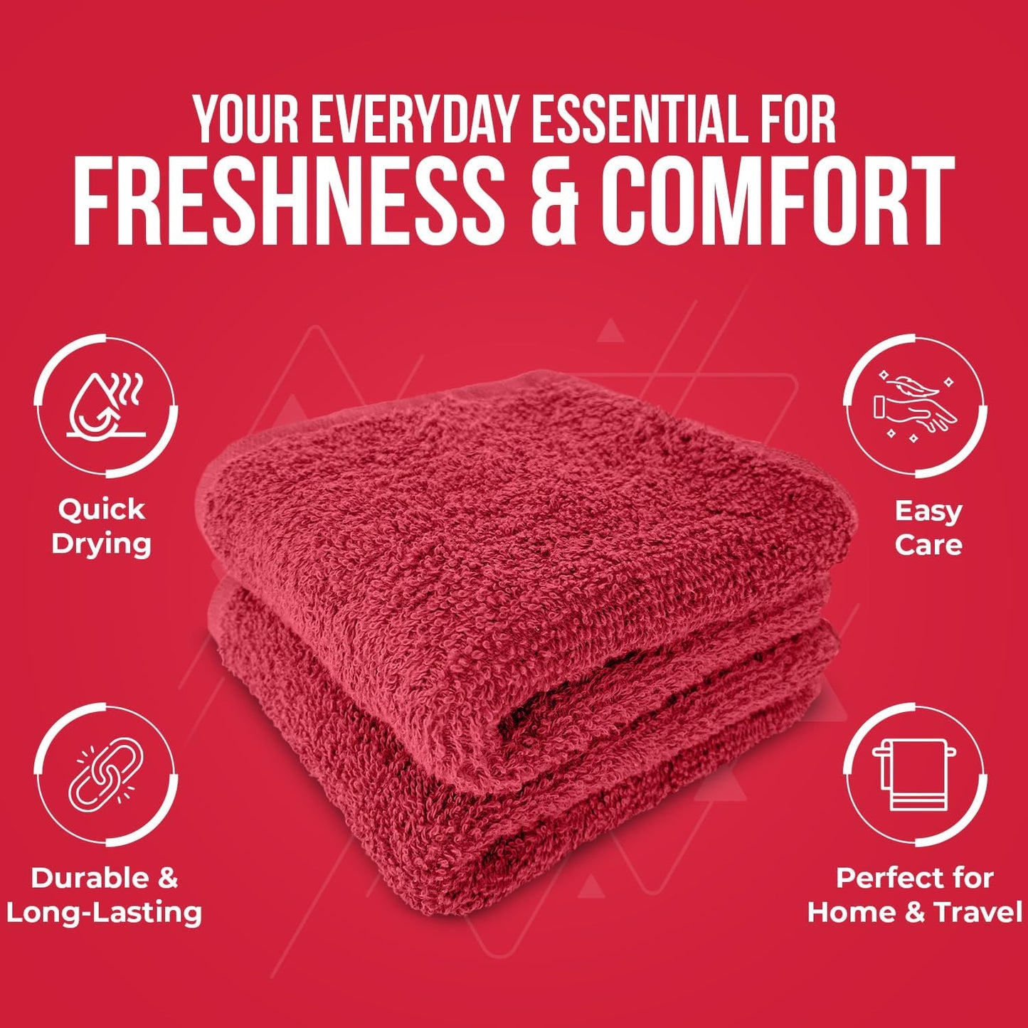 DAN RIVER 24 Pack Cotton Wash Cloths Set for Showering [12x12] Red | Lighter Weight, Quick to Dry, Super Soft &