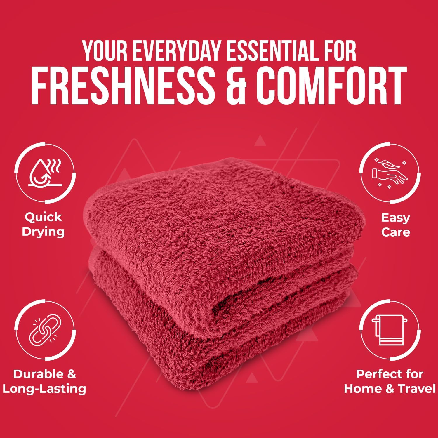 DAN RIVER 24 Pack Cotton Wash Cloths Set for Showering [12x12] Red | Lighter Weight, Quick to Dry, Super Soft &