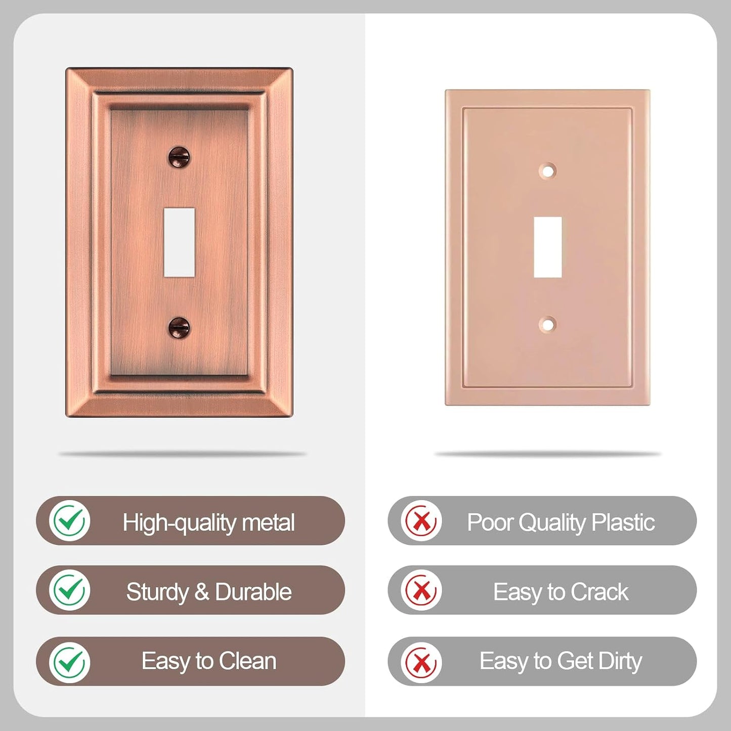 Metal Wall Plate for Light Switch, Applicable to Single Toggle, 6 Pack | Decorative Antique Copper Light Switch Cover