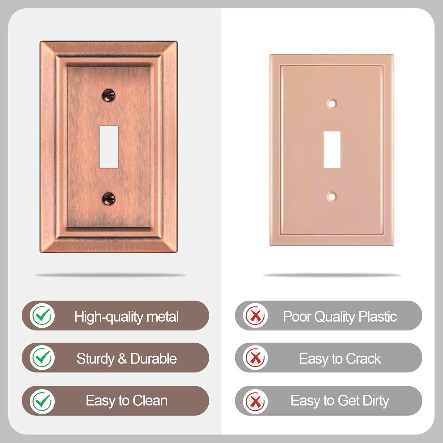 Metal Wall Plate for Light Switch, Applicable to Single Toggle, 6 Pack | Decorative Antique Copper Light Switch Cover