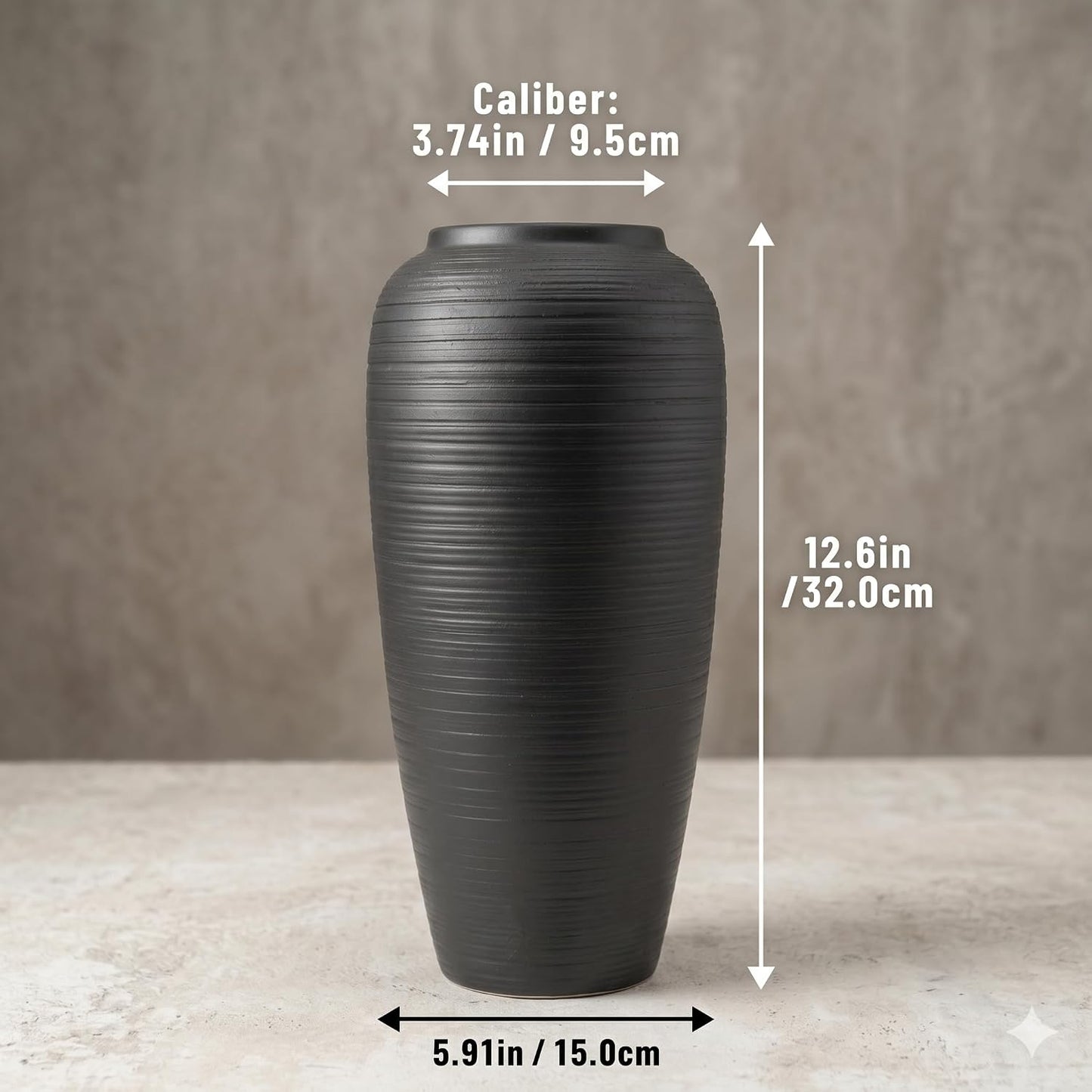 Matte Black 12.6" Ceramic Vase / Matte Black - 12.6" Tall