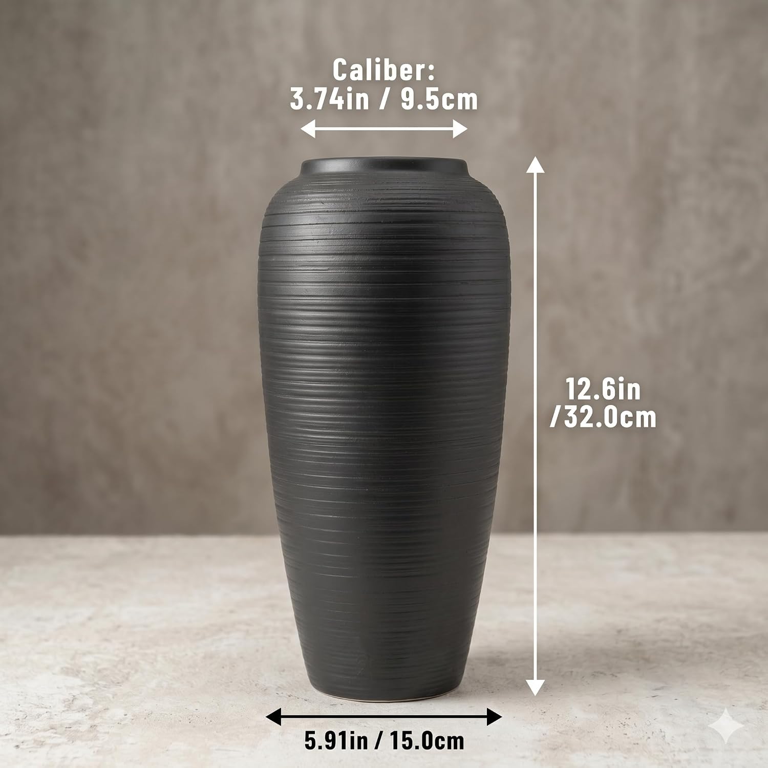 Matte Black 12.6" Ceramic Vase / Matte Black - 12.6" Tall