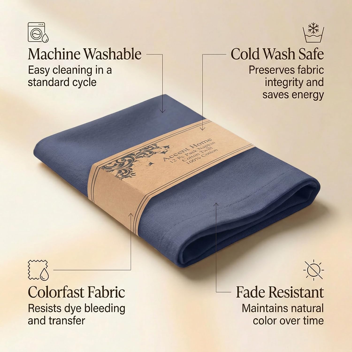 ACCENTHOME Accent Home 100% Cotton Napkins, Delicate Cloth Napkins for Dinners, Parties and Weddings，18 x 18 Inch Set