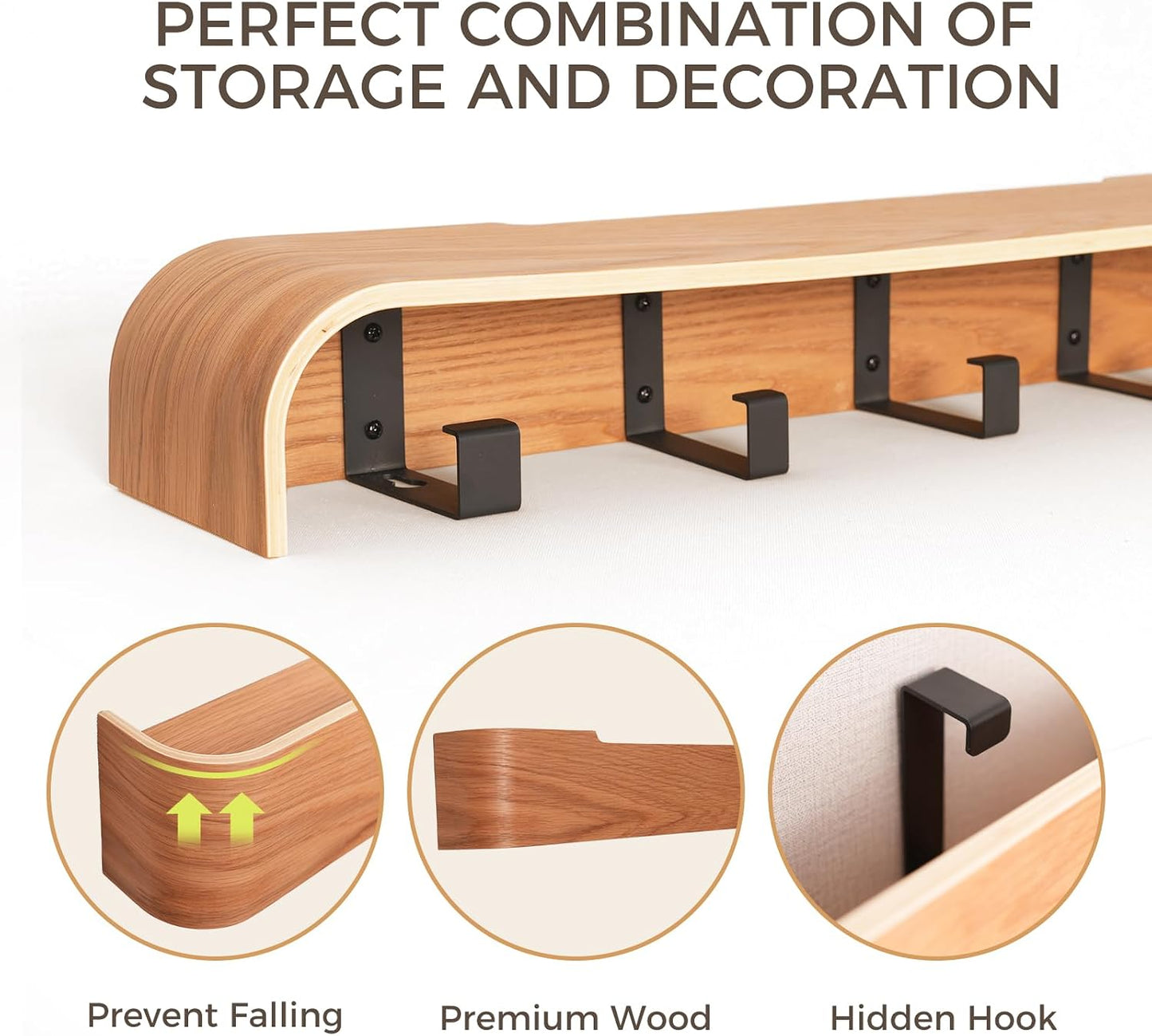 Shelf Entryway Shelf Modern Key Holder Hanger Wall Shelves / Oak / 5 Hooks
