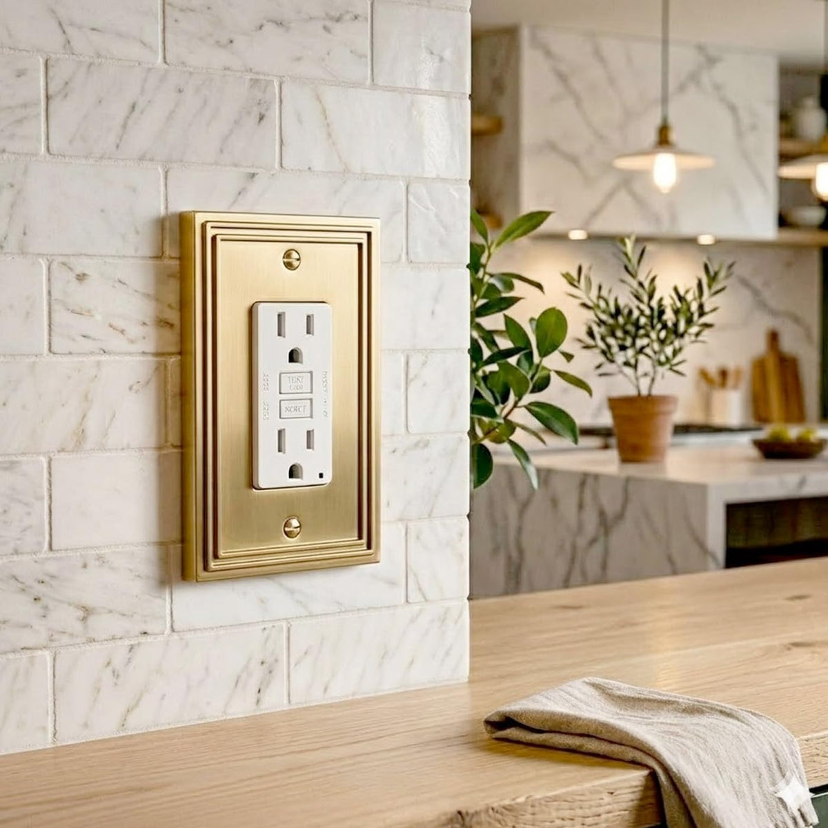 Rio Salto Gold Decorative Light Switch Cover Plate Rocker Decorator Paddle GFCI Brushed Brass Gold Metal Wall Plates