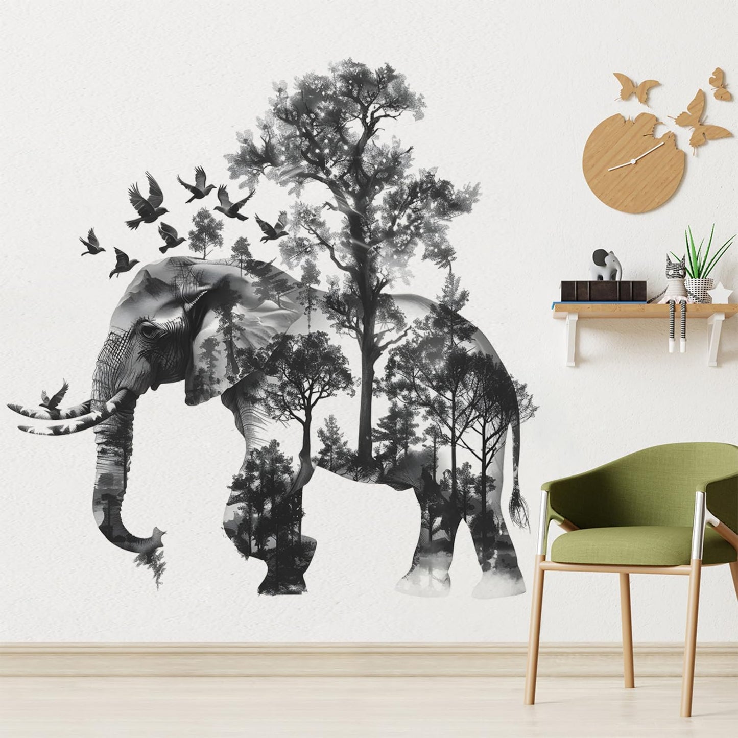2 Sheets Forests Silhouette Animals Wall Decals / Grey-elephant