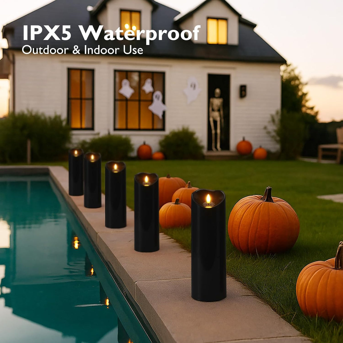 Homemory 4"x12" Black Flameless Candles, Halloween Candles, Outdoor Waterproof Flameless Candles with Remote and