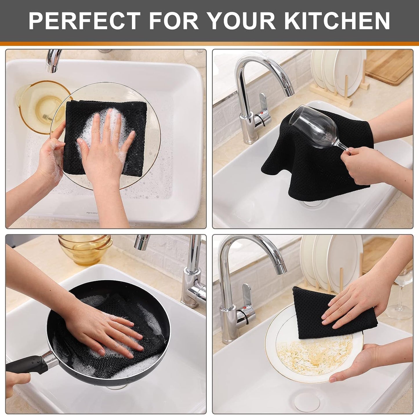 Kitinjoy 100% Cotton Kitchen Dish Cloths, 12 Pack Waffle Weave Ultra Soft Absorbent Dish Towels for Drying Dishes Quick