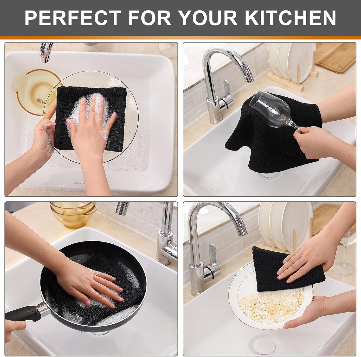 Kitinjoy 100% Cotton Kitchen Dish Cloths, 12 Pack Waffle Weave Ultra Soft Absorbent Dish Towels for Drying Dishes Quick