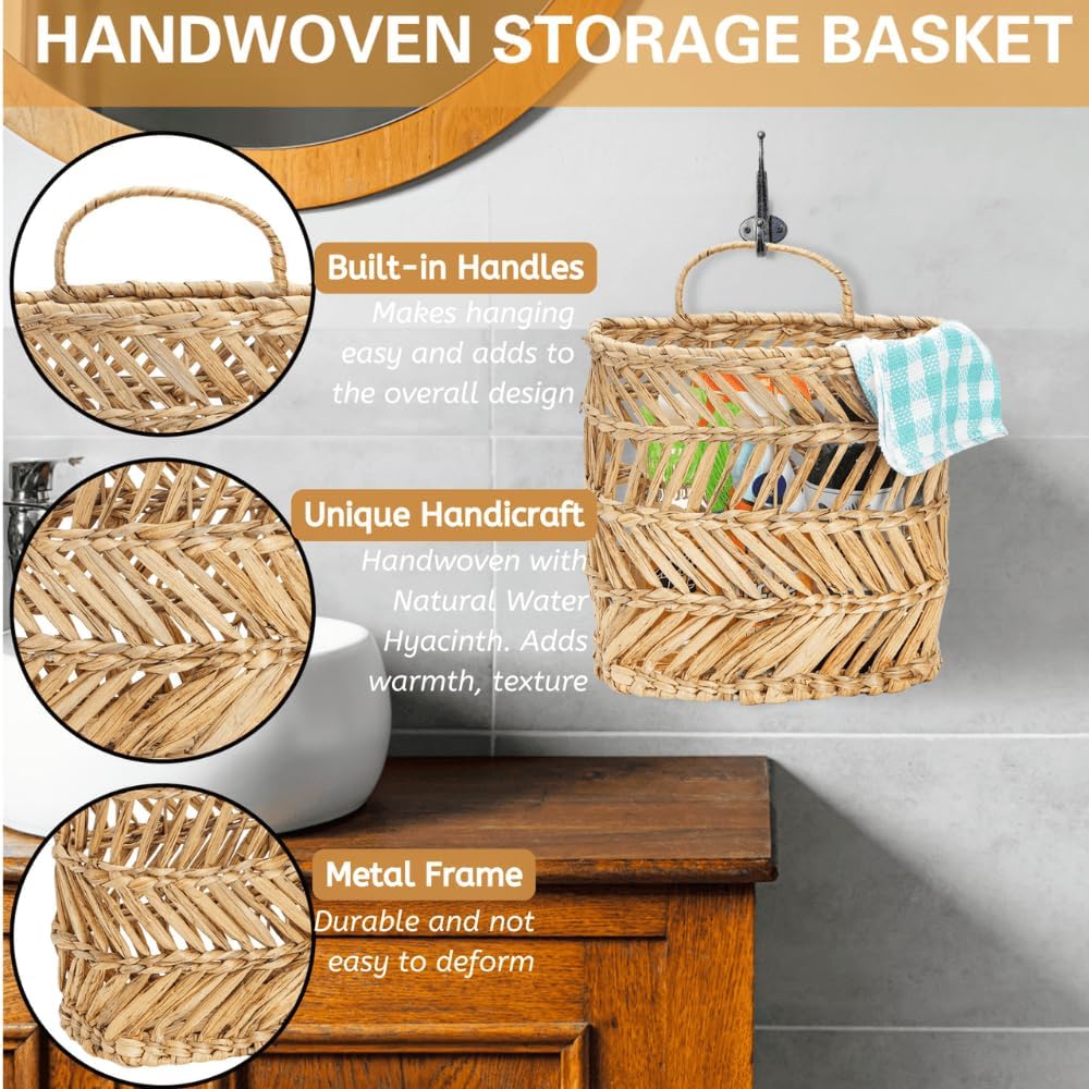 Large Woven Hanging Storage Basket / Natural / 12 x 5 x 14