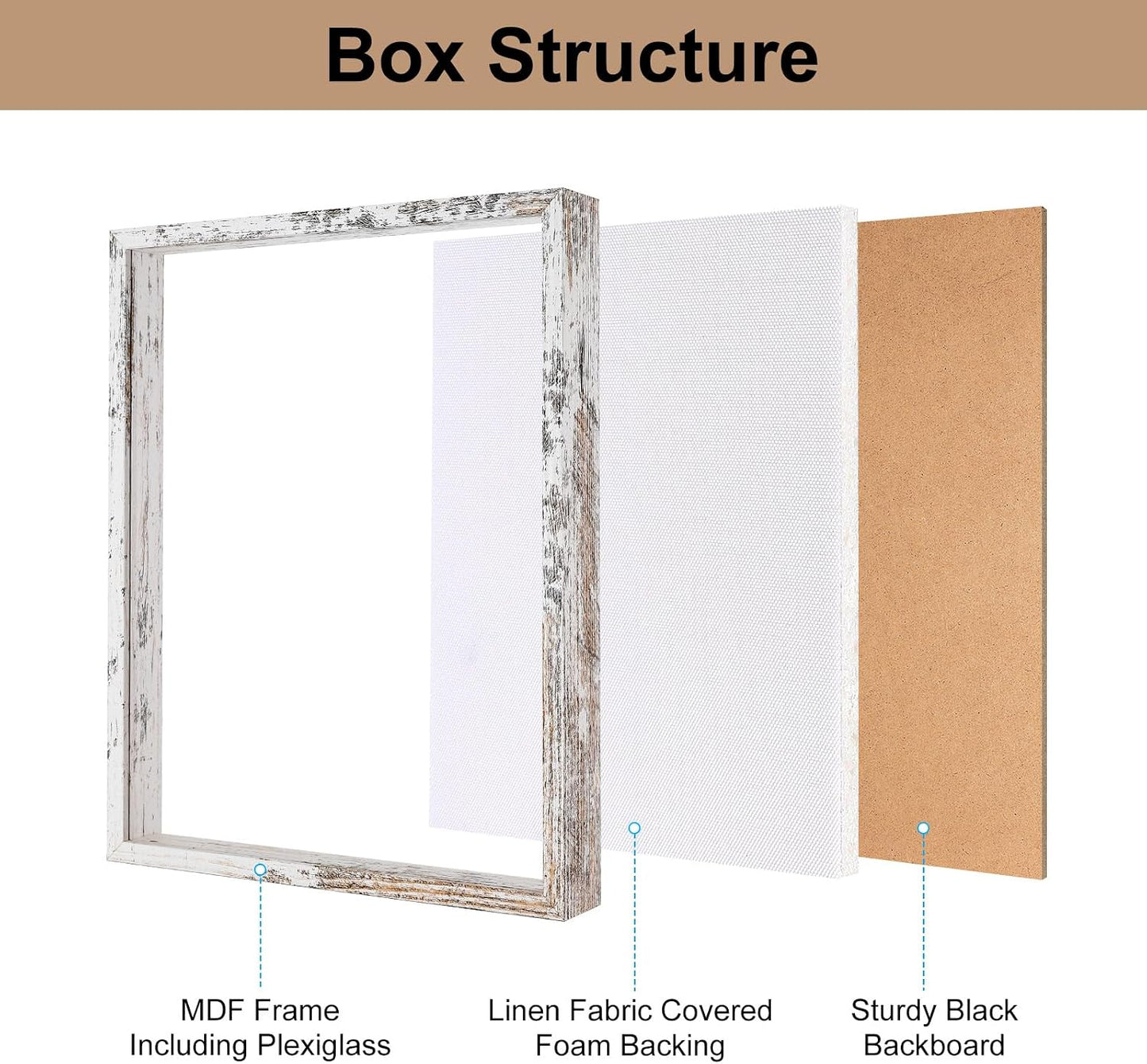 Califortree 12x16 Large Shadow Box Frame with Soft Linen Back - Metal Push Pins Included, Memory Shadow Box Display