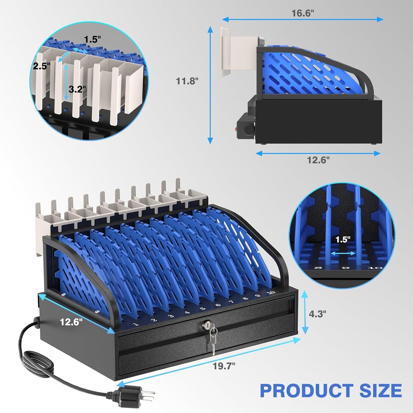 POCHAR 10-Device Open Charging Station for Chromebooks, iPads & Tablets | Heavy-Duty Steel Charging Rack with Lockable