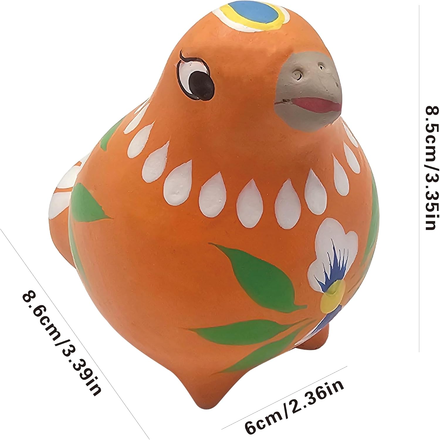 Decorative Clay Bird Figurines Hand-Painted Folk Art Design Collectible Smal Figurines / Orange