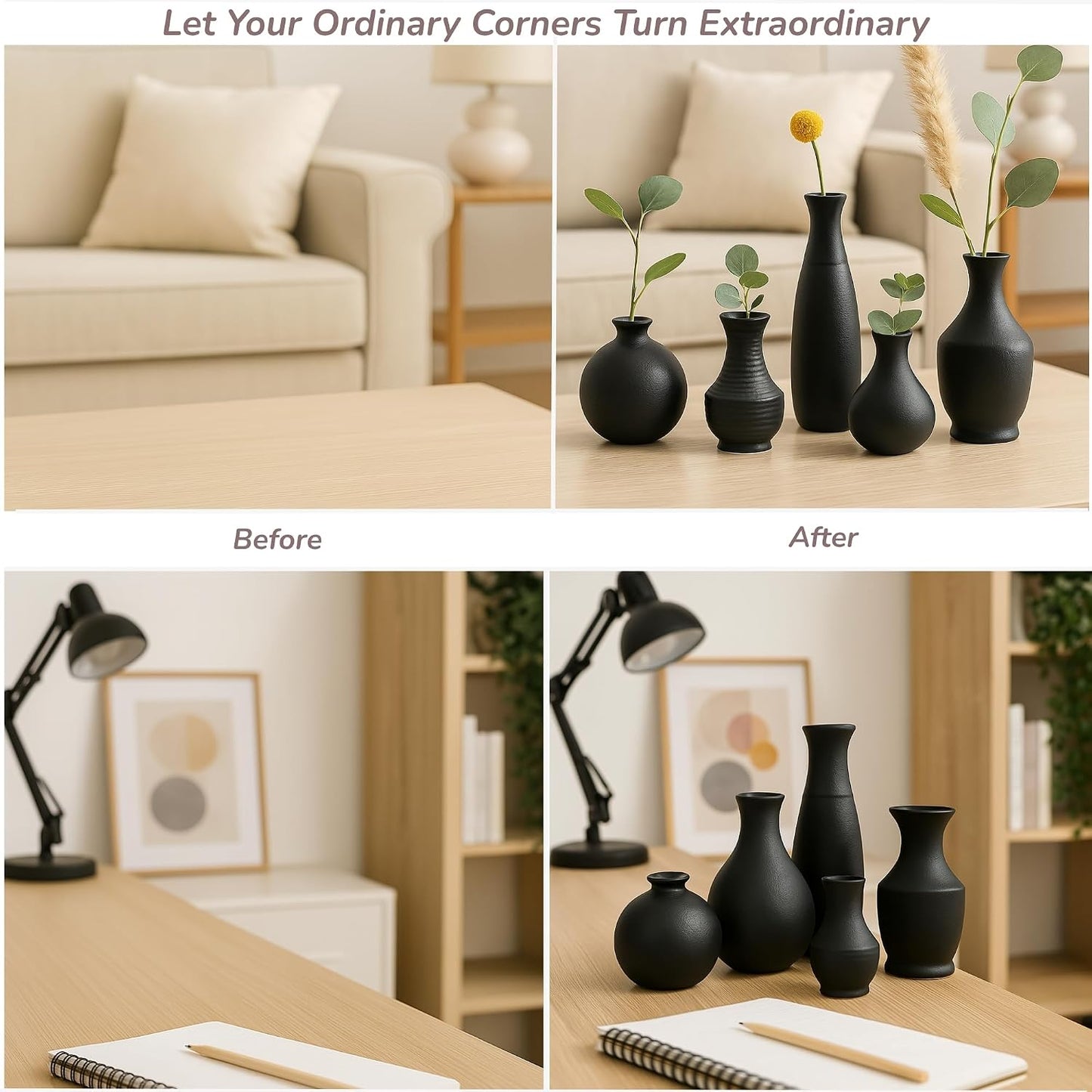 Ceramic Mini Vases for Flower Vase Styling / Black