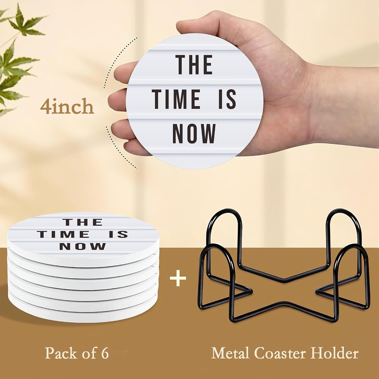 Holder / Absorbent Ceramic Drink Pads / Motivation Quote / Set of 6