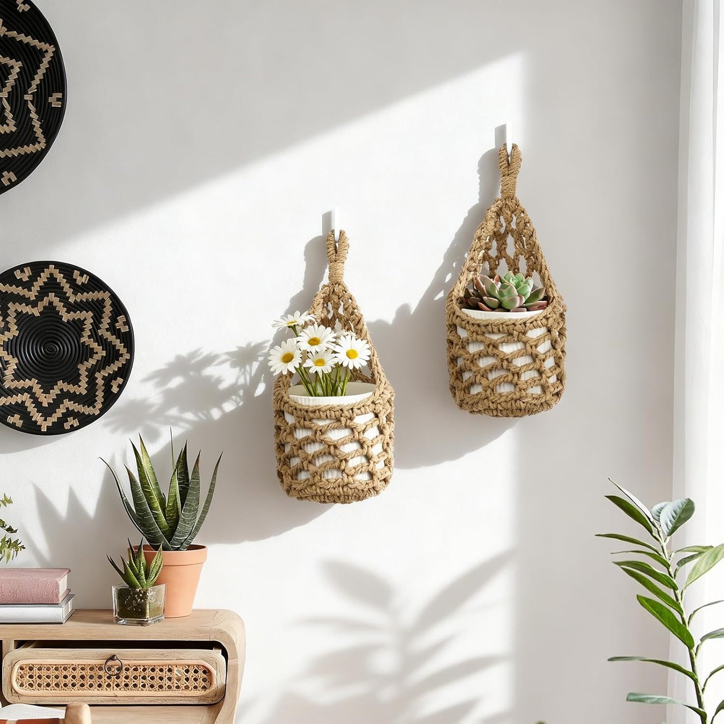 Macrame Wall Plant Hanger / Brown / 4-inch / 4 Inch