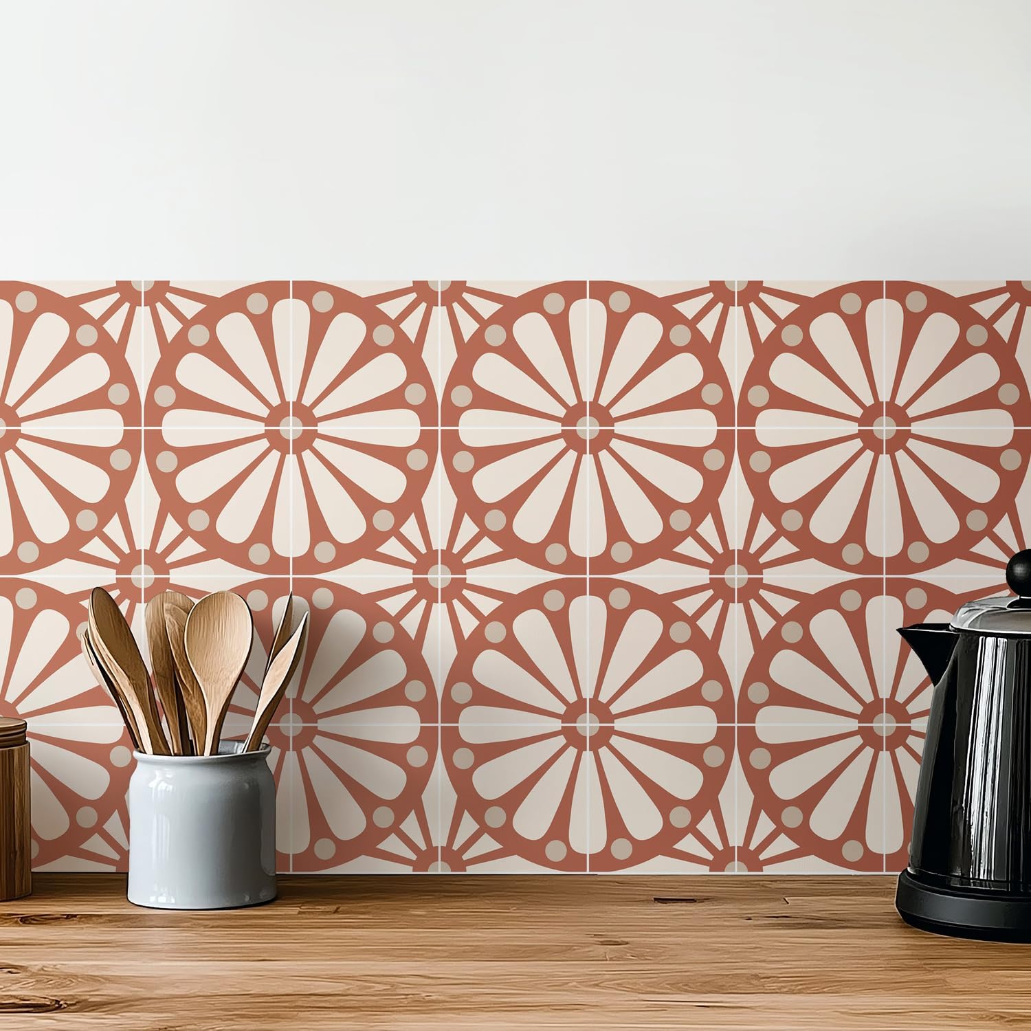 Boho Terracotta Sunburst Tile Stickers Peel and Stick Waterproof Vinyl / Red / 5.9 x 5.9 / Set of 16