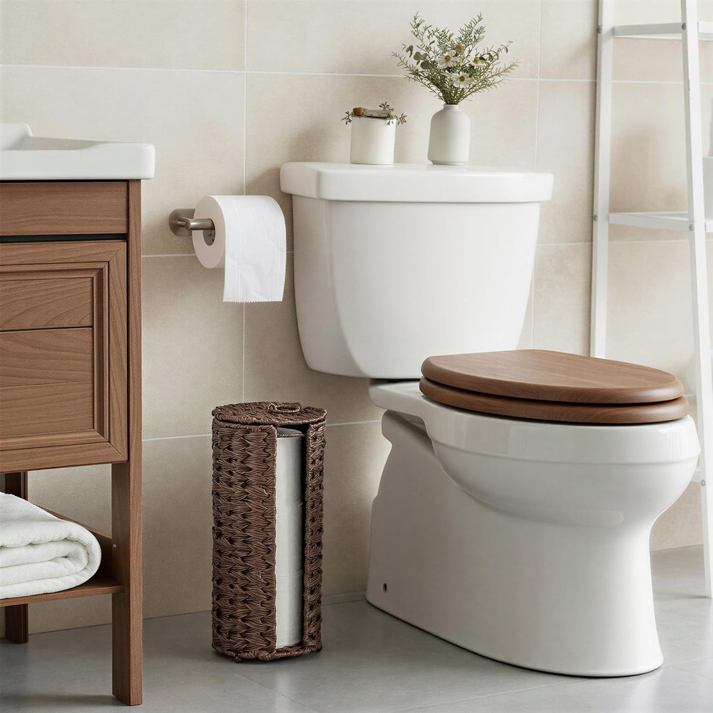 GRANNY SAYS Toilet Paper Storage Basket with Lid, Toilet Paper Holder Stand | Wicker Toilet Paper Holder Basket