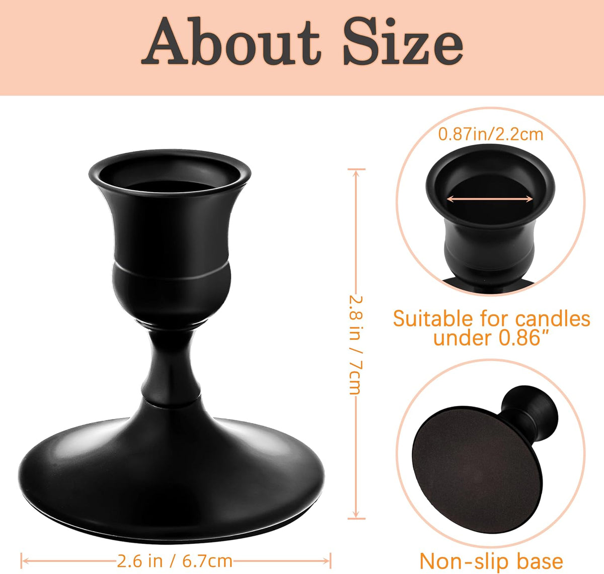 Black Candlestick Holders, Small Taper Candle Holders, Bulk 24-Pack | Vintage metal candle holders with stable bases
