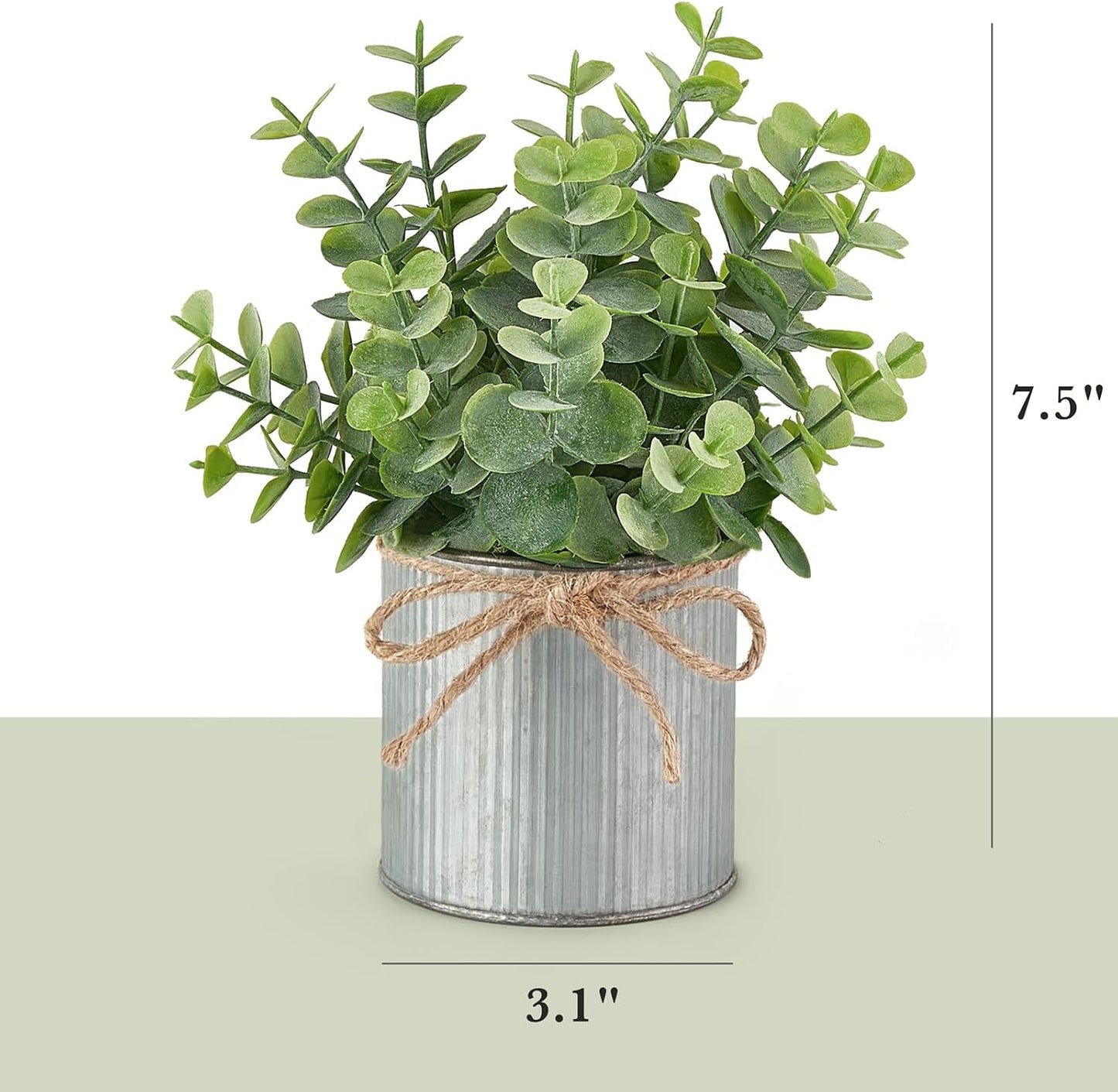 2 Packs Small Fake Plants in Farmhouse Galvanized Pots Table Centerpiece Mini Faux Eucalyptus Potted