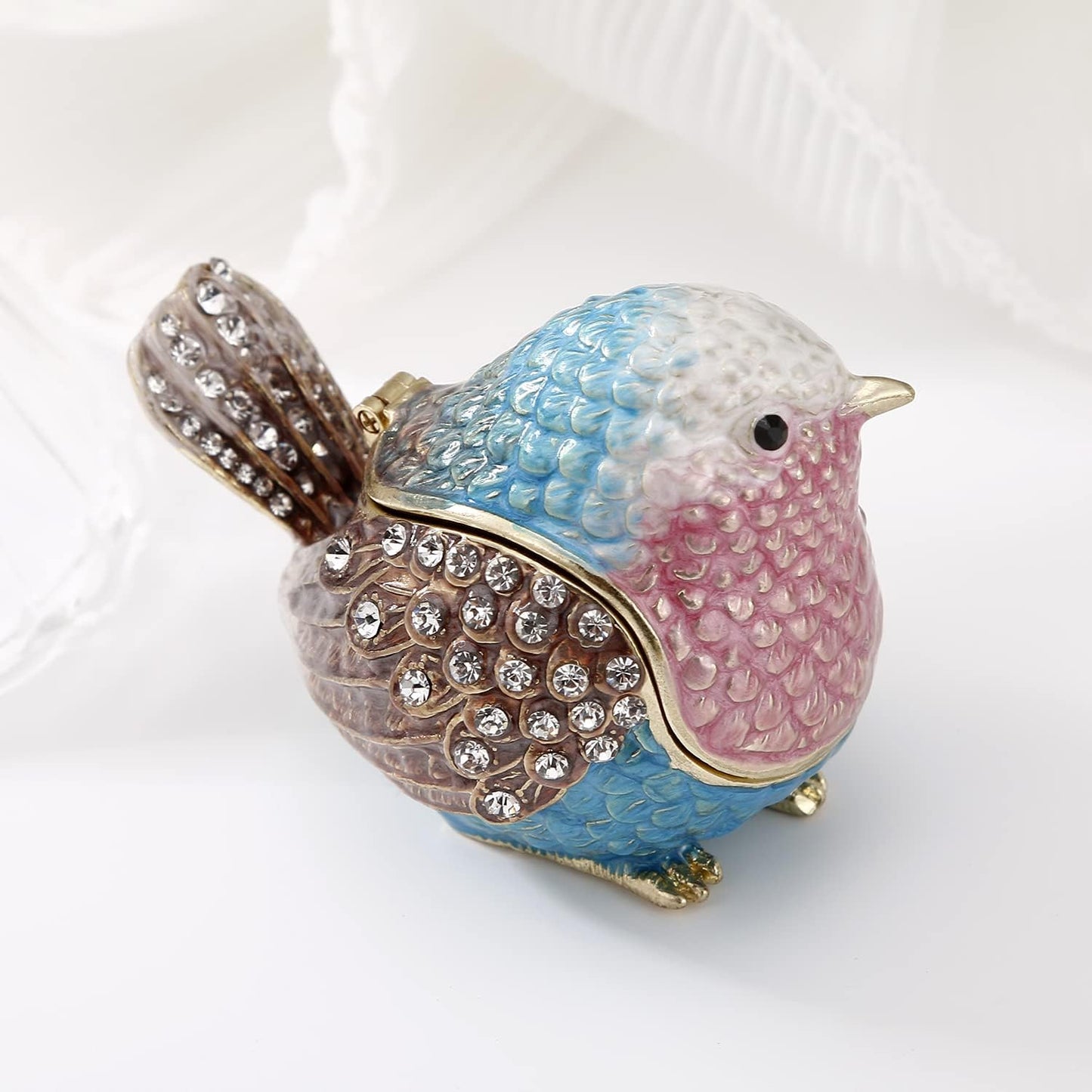 Unique Figurine / Hinged Jewelry Organizer for Ring Earrings / Blue Sparrow