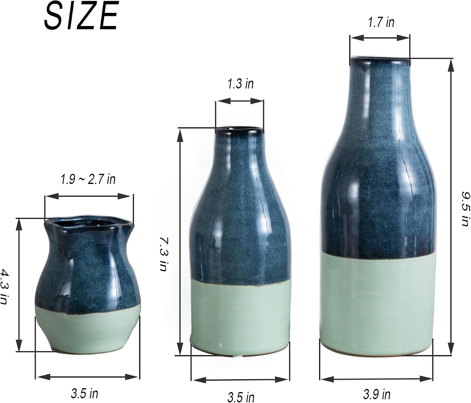 Ceramic Vase Set 3 / Green and Blue Vase Set