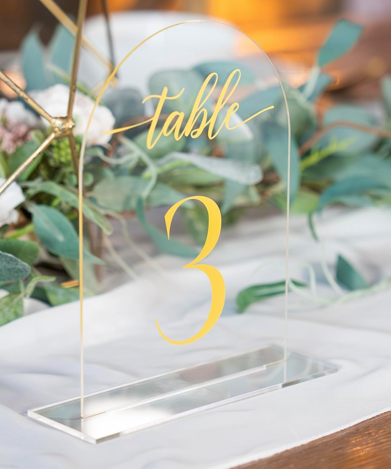 Clear gold Arched Wedding Table Numbers 1-15 with Stands, 5x7 Inch Acrylic Arch Sign with Holder, Clear gold Arch