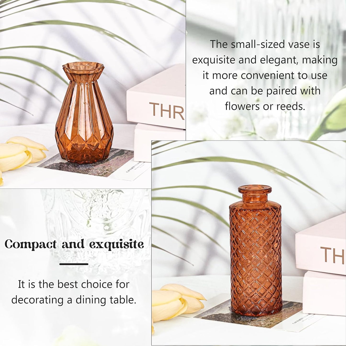 Glass Bud Vase Set / Amber / Clear / Set of 12