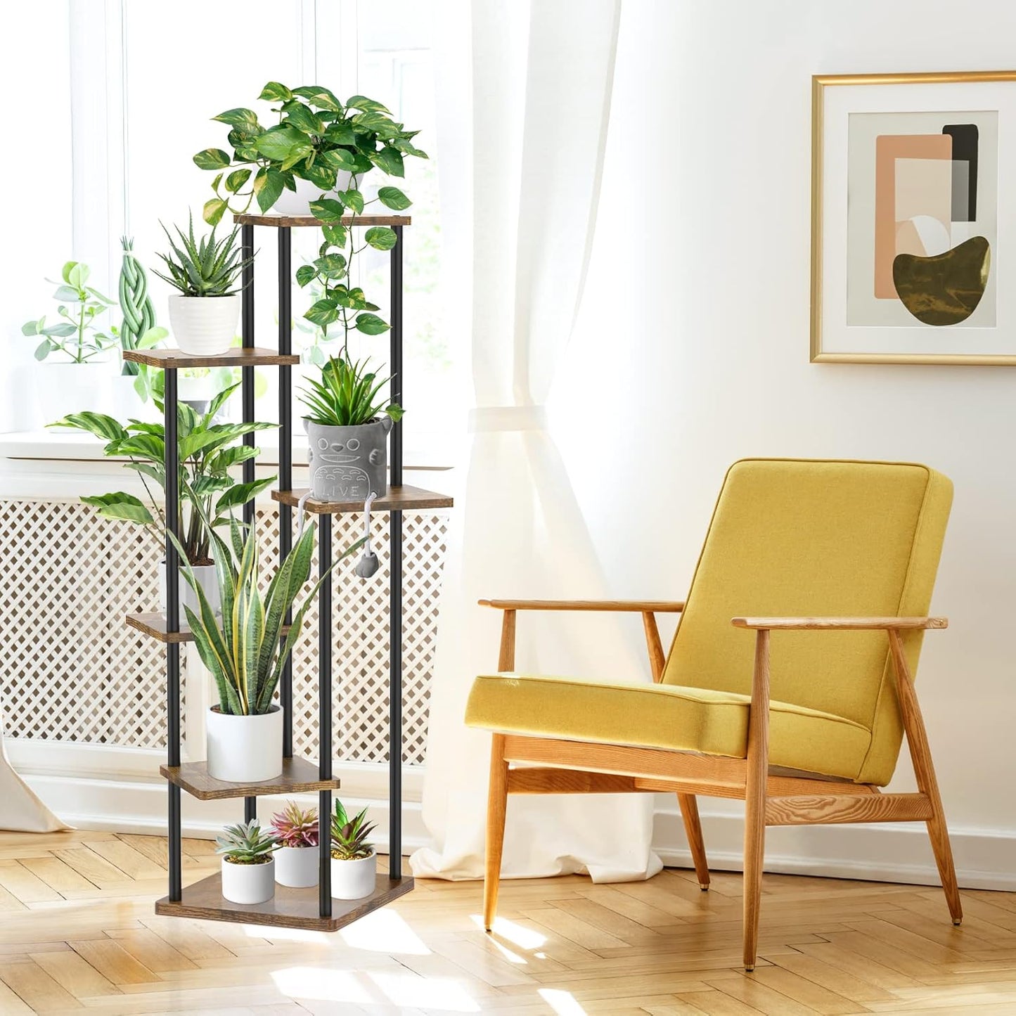 Oppro Plant Stand Indoor Outdoor, 6 Tier Corner Tall Metal Wood Shelf | Muti-Level Planter Holder, Sturdy Large