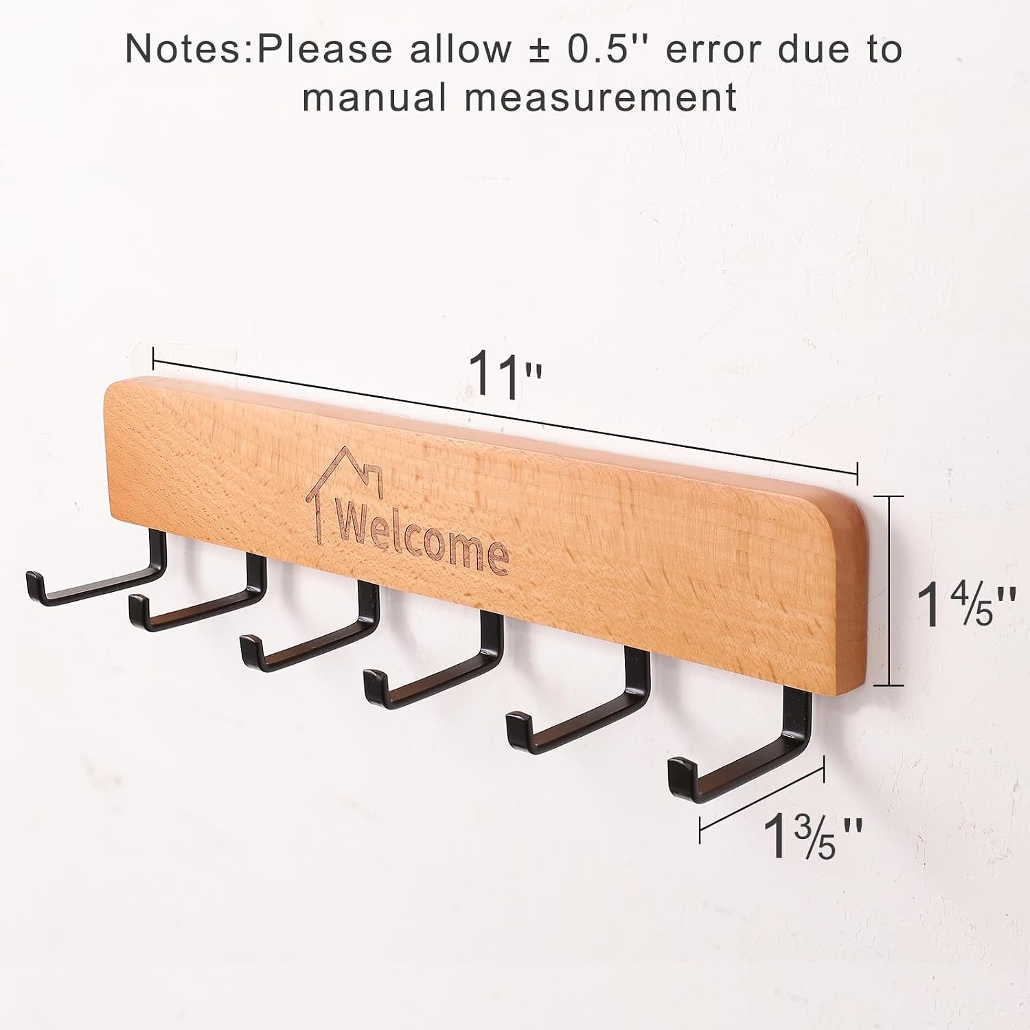 Metal Hooks / Wooden Key Holder / Natural / Set of 2