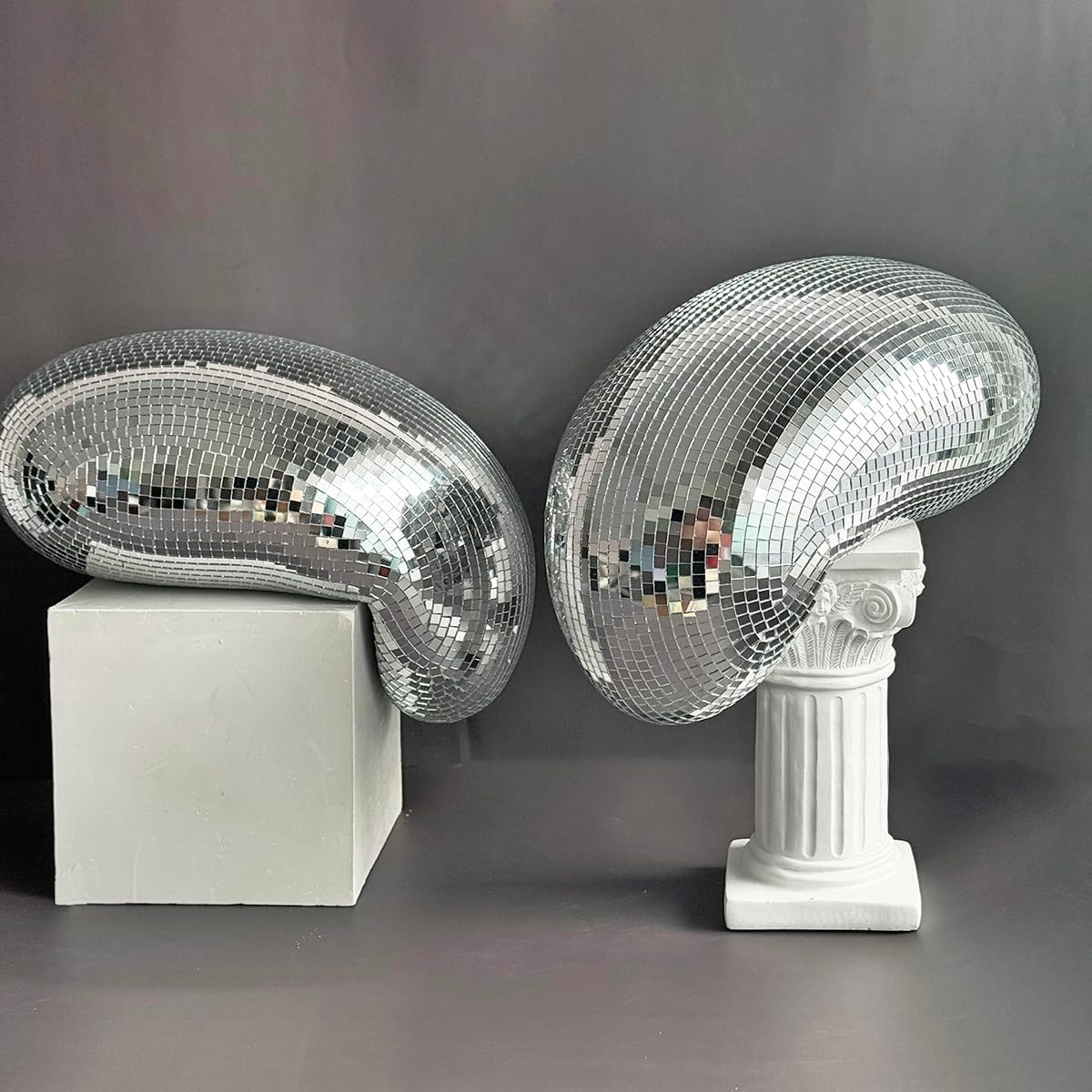 Handmade 11" Mirror Tile Dripping Centerpiece / Silver