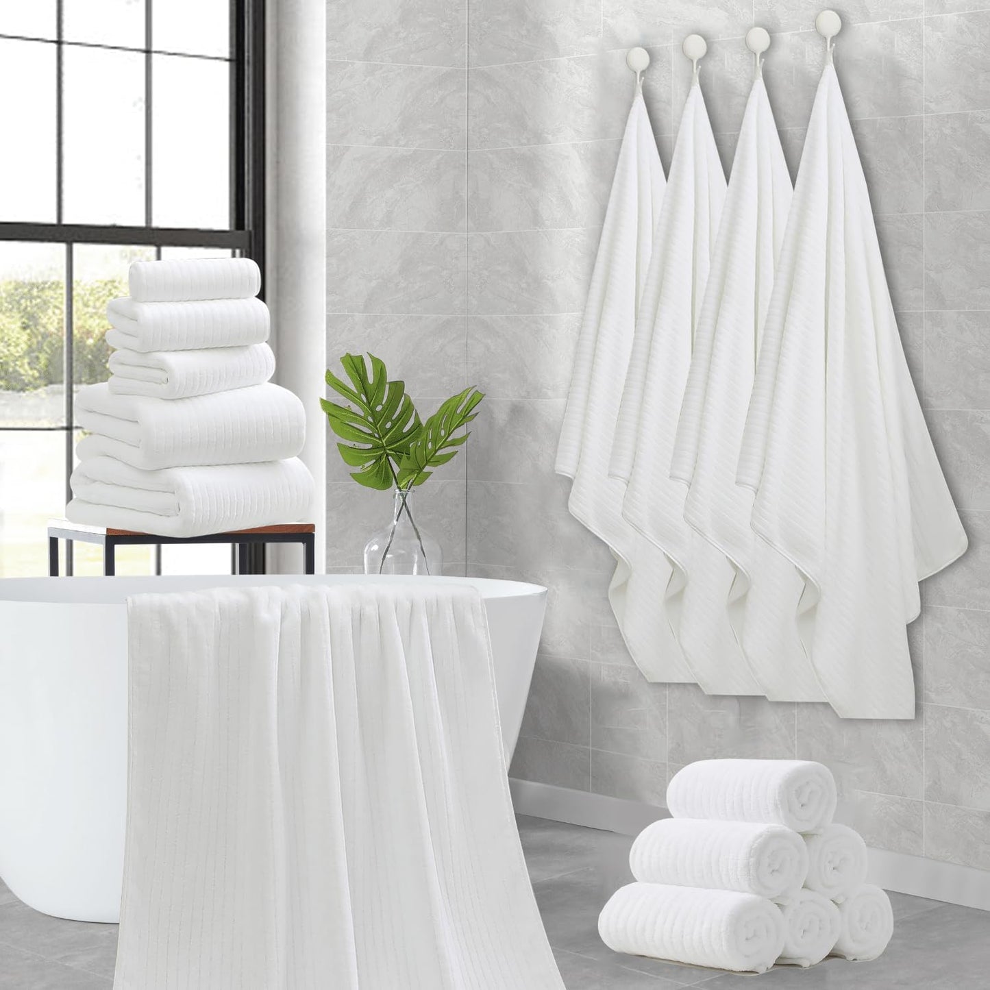 18 Piece Family Bath Towel Set Include 6 Bath Towels,6 Hand Towels and 6 Washcloths Soft Bathroom Towel with Hanging