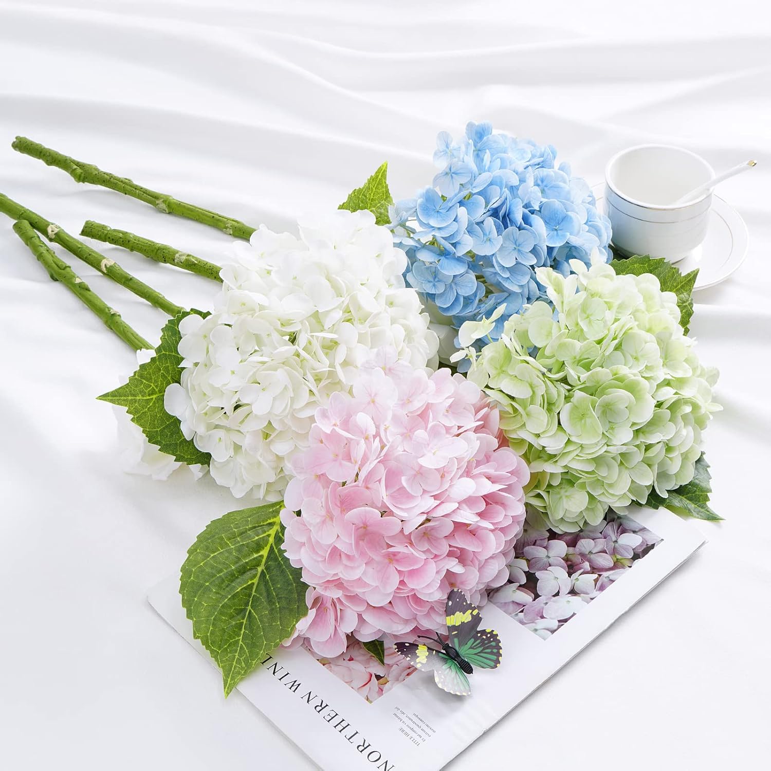 Full Latex Faux Hydrangea Flowers / Green / Set of 3