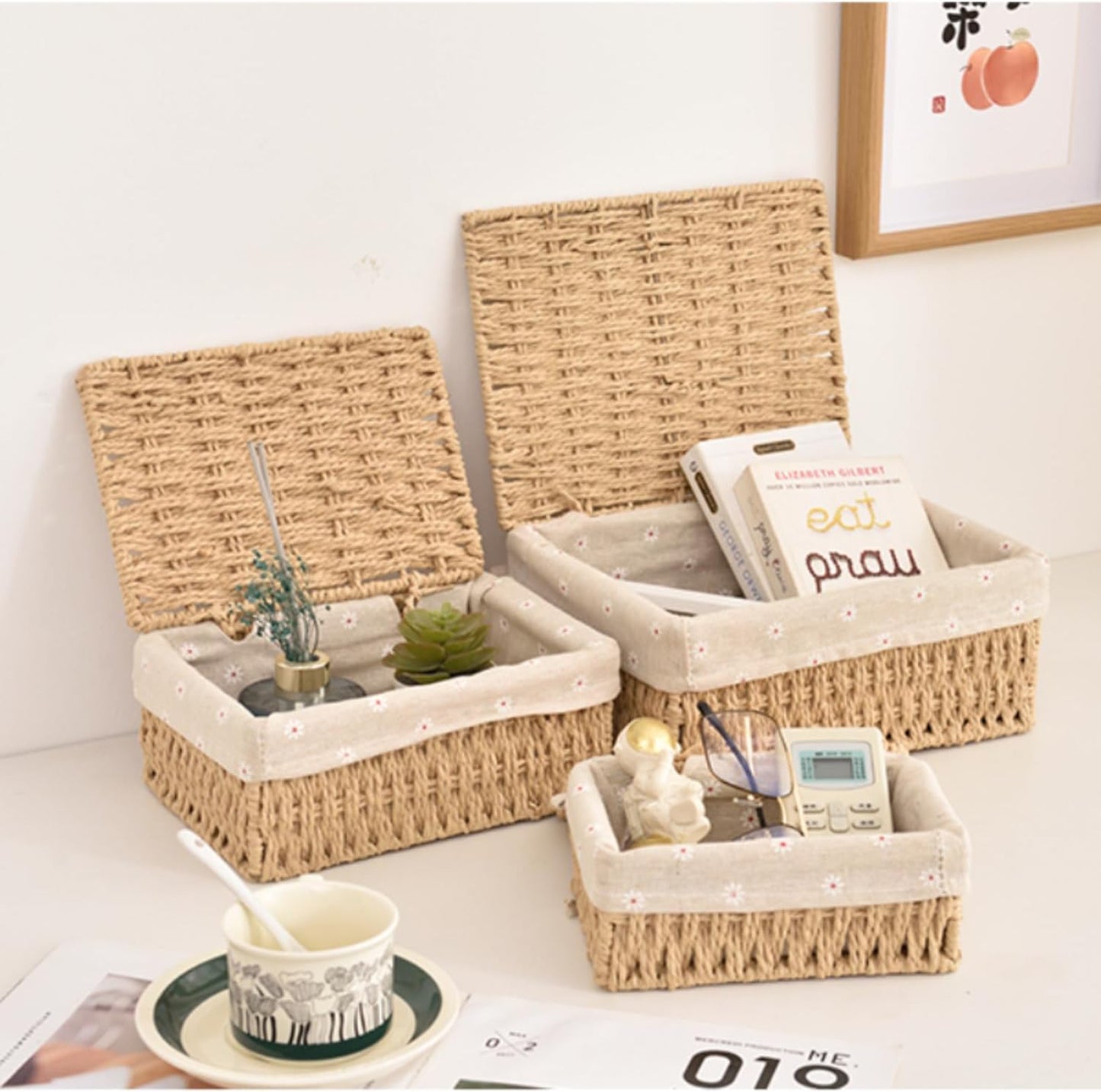 Nesting Woven Wicker Baskets / Khaki / Set of 3