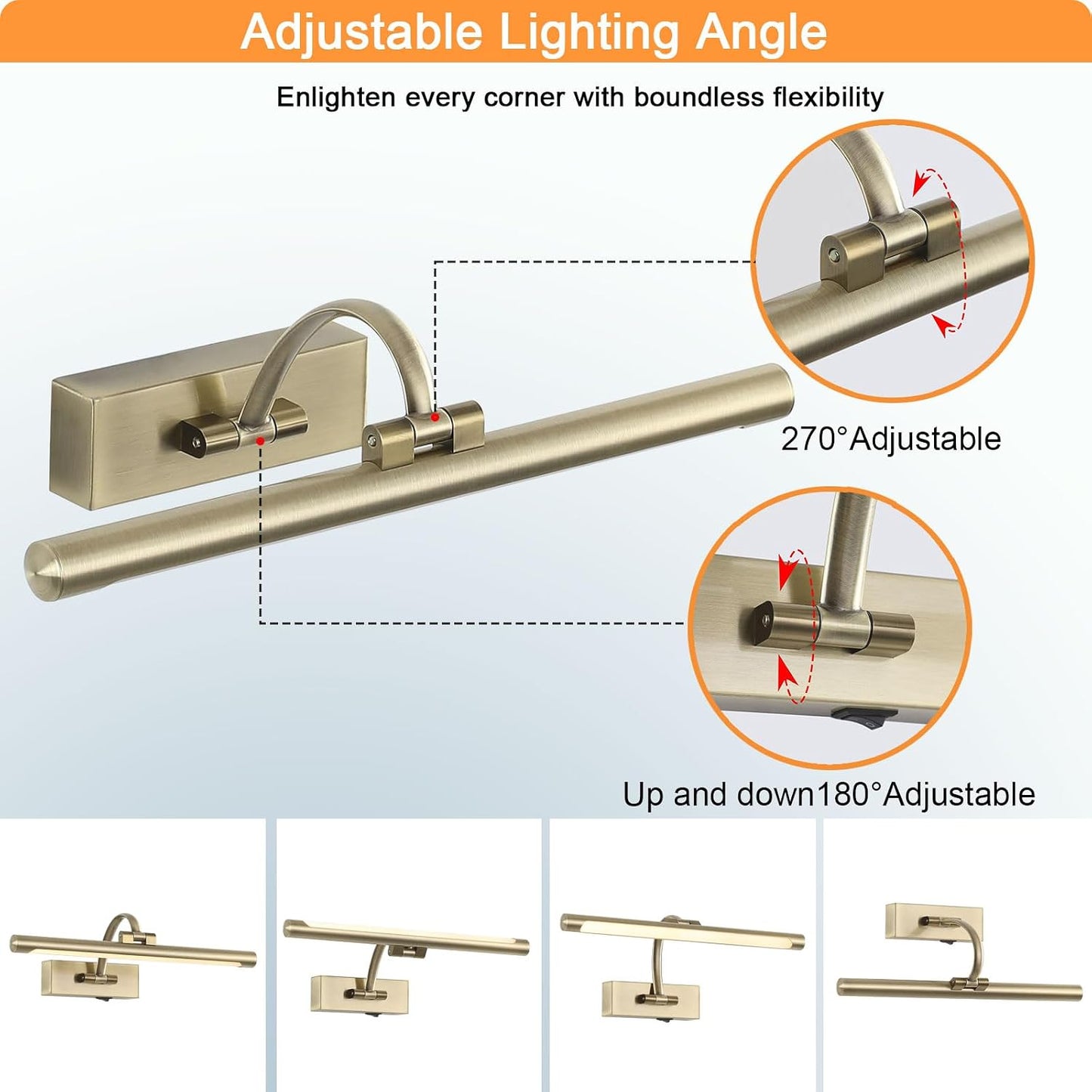 Tassuowell LED Picture Lights for Wall Rechargeable, Battery Operated Art Light for Paintings Wireless,15.7inch Antique