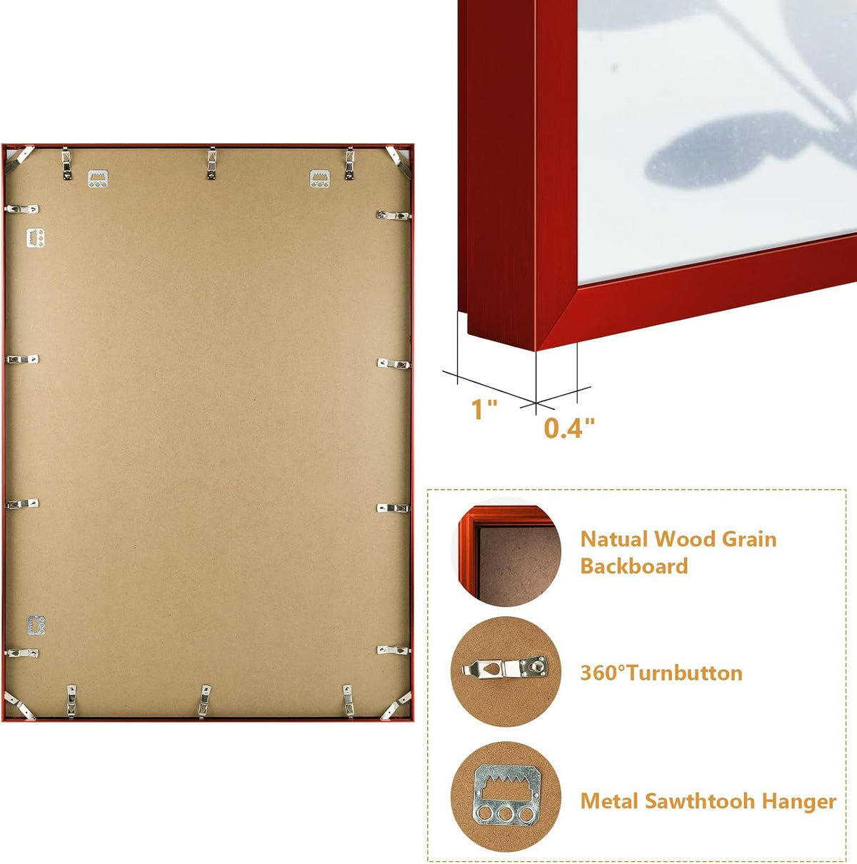 Golden State Art A1 Aluminum Poster Frame Acrylic Front Red | Metal Thin Frames for 23.4x33.1 Photo, Wall Hooks for