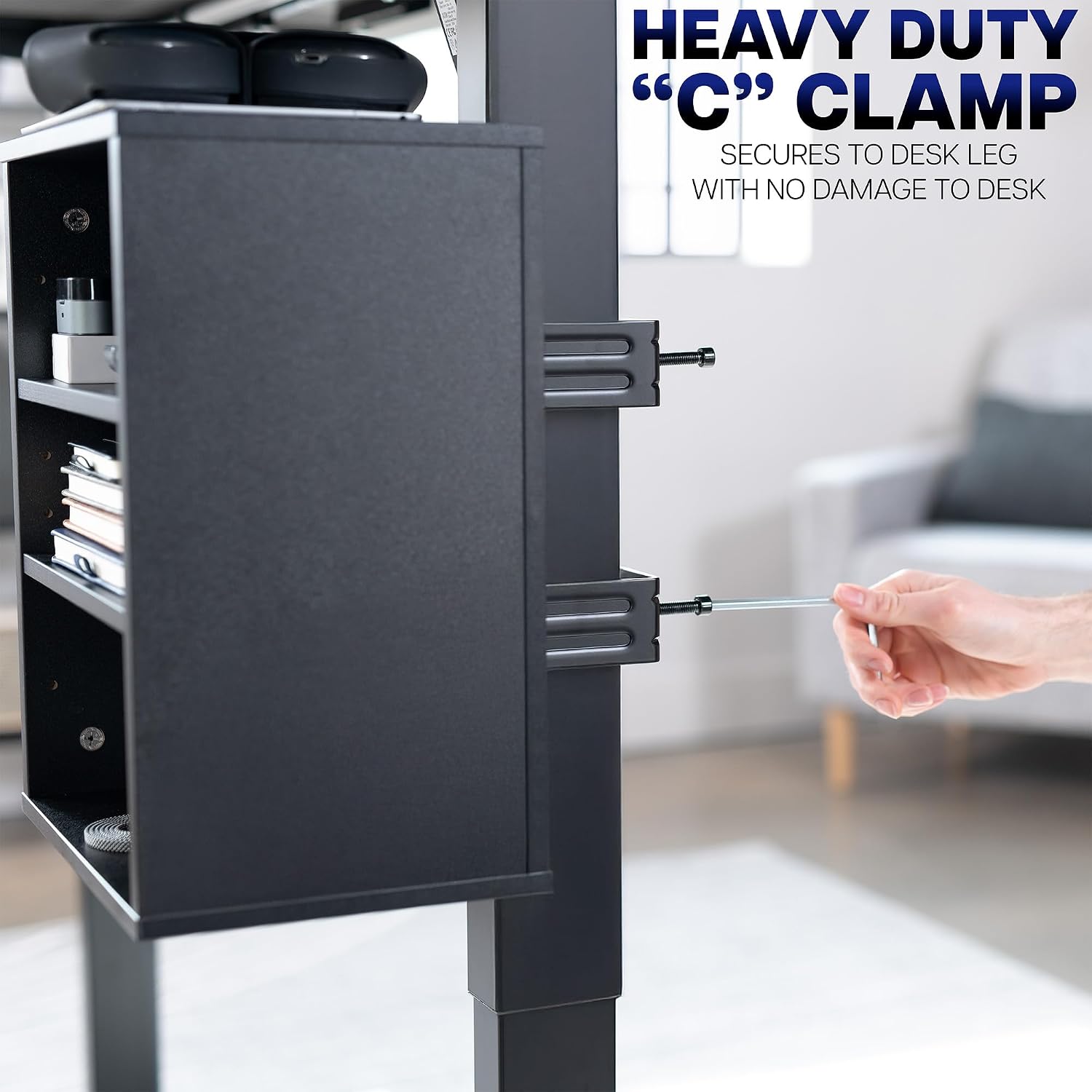 VIVO Black Clamp-on Desk Leg Shelving Unit, Storage Shelves, DESK-SHELF3CL | Multi-Level Storage, Office Accessory