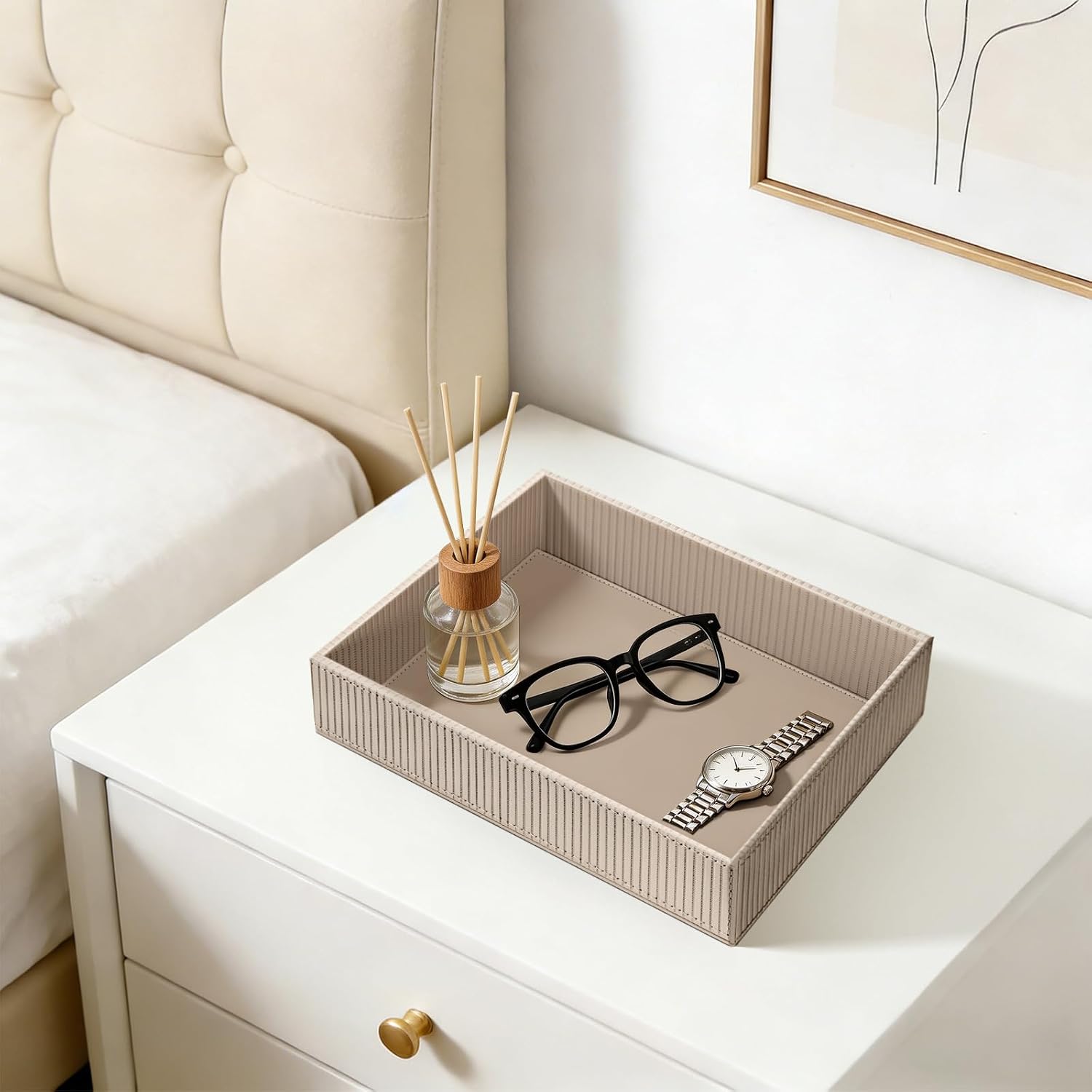 Valet Tray Desk Organizer / Stripe Latte