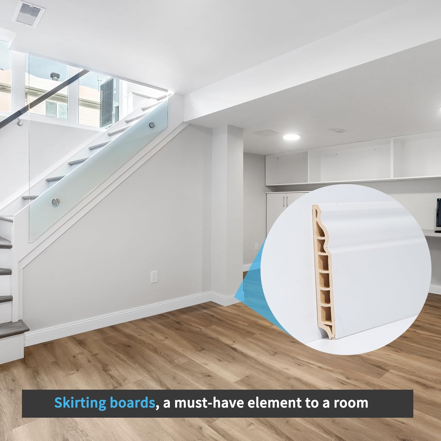 Wall Baseboard Molding Trim of in. / White-1 / 56 x 3.2 / Set of 8