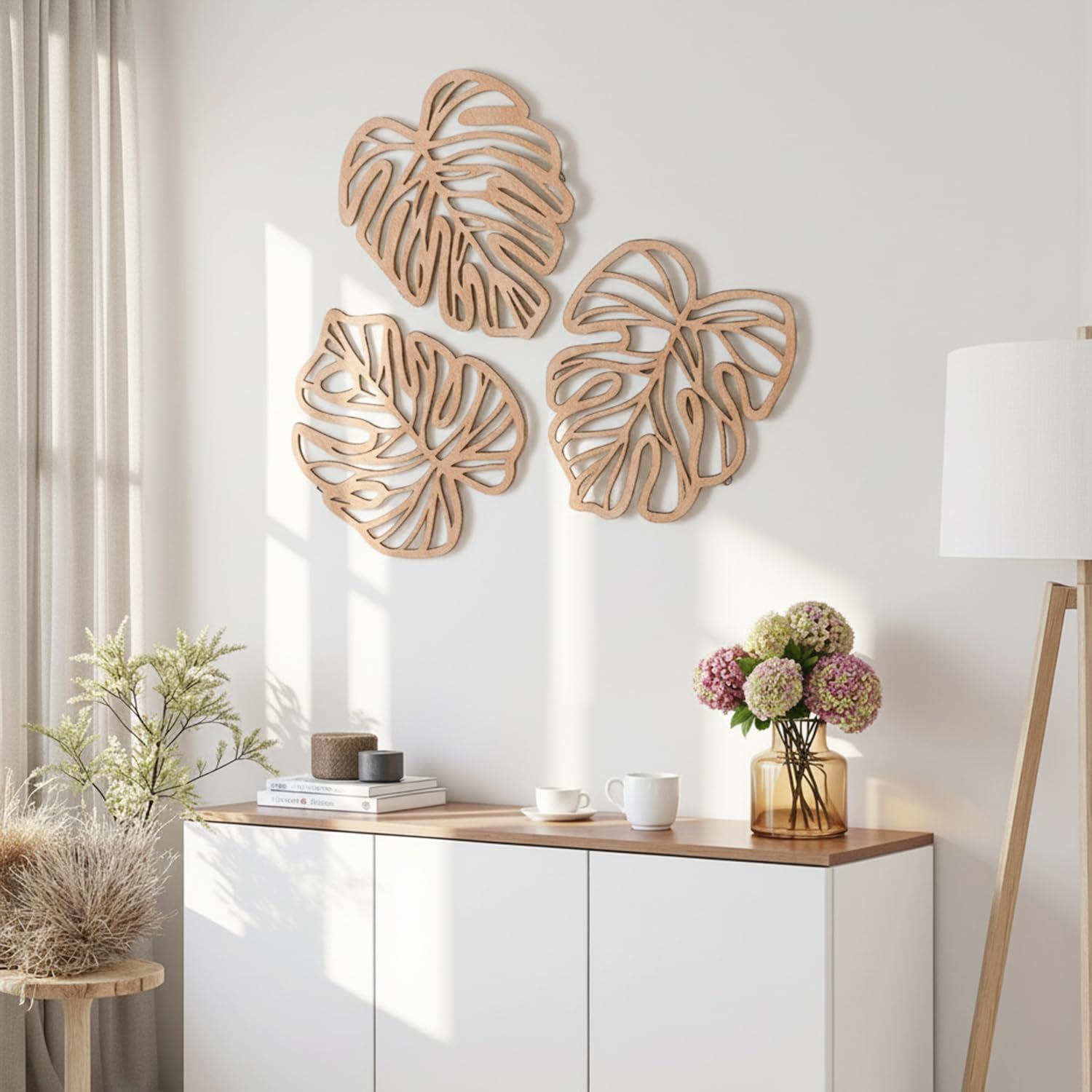 Boho Tropical Jungle Plant Wall Art / Light Brown / Set of 3