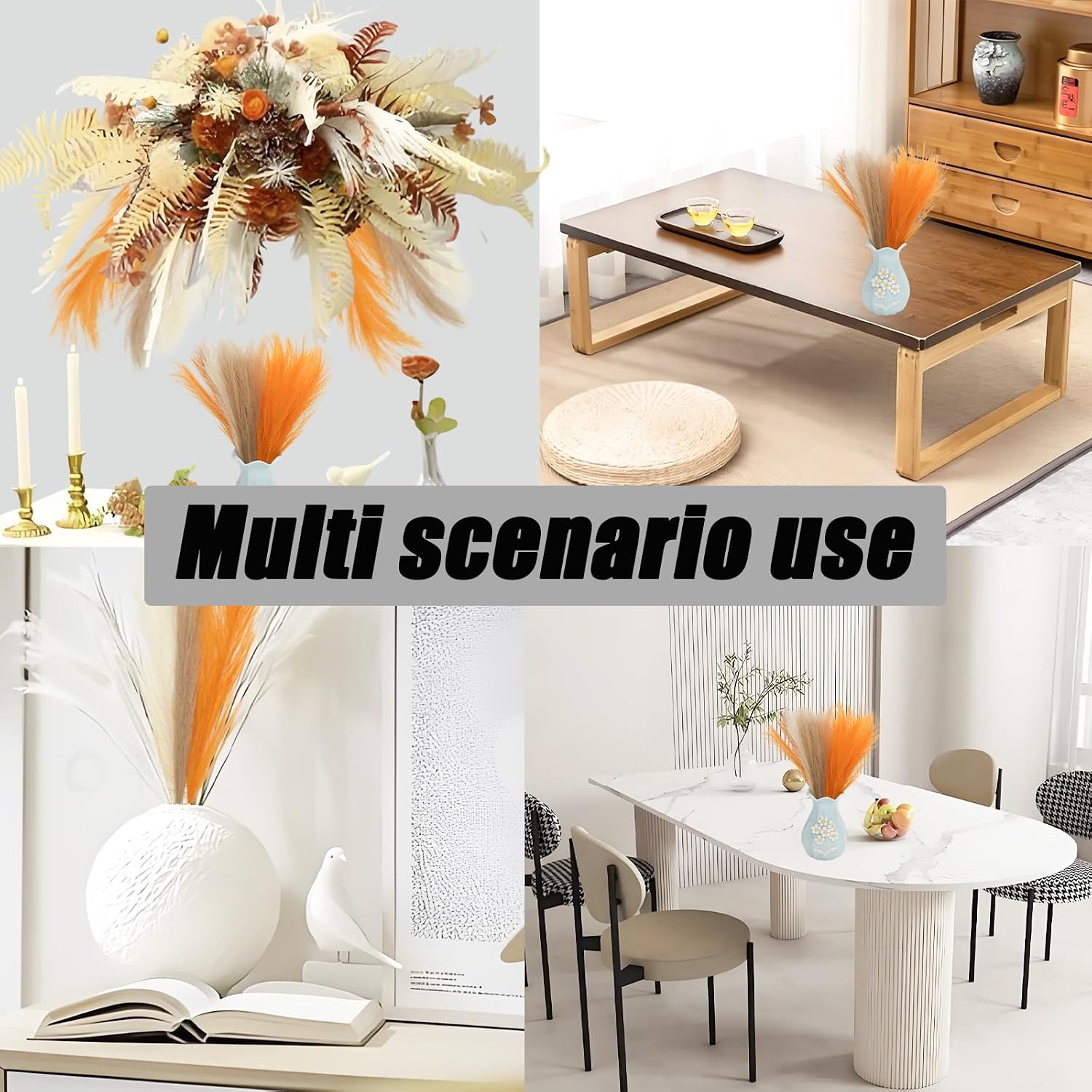Faux Pampas Grass Fluffy Artificial Orange Pompas Grass / Orange Series / 21.6 Inch / Set of 30